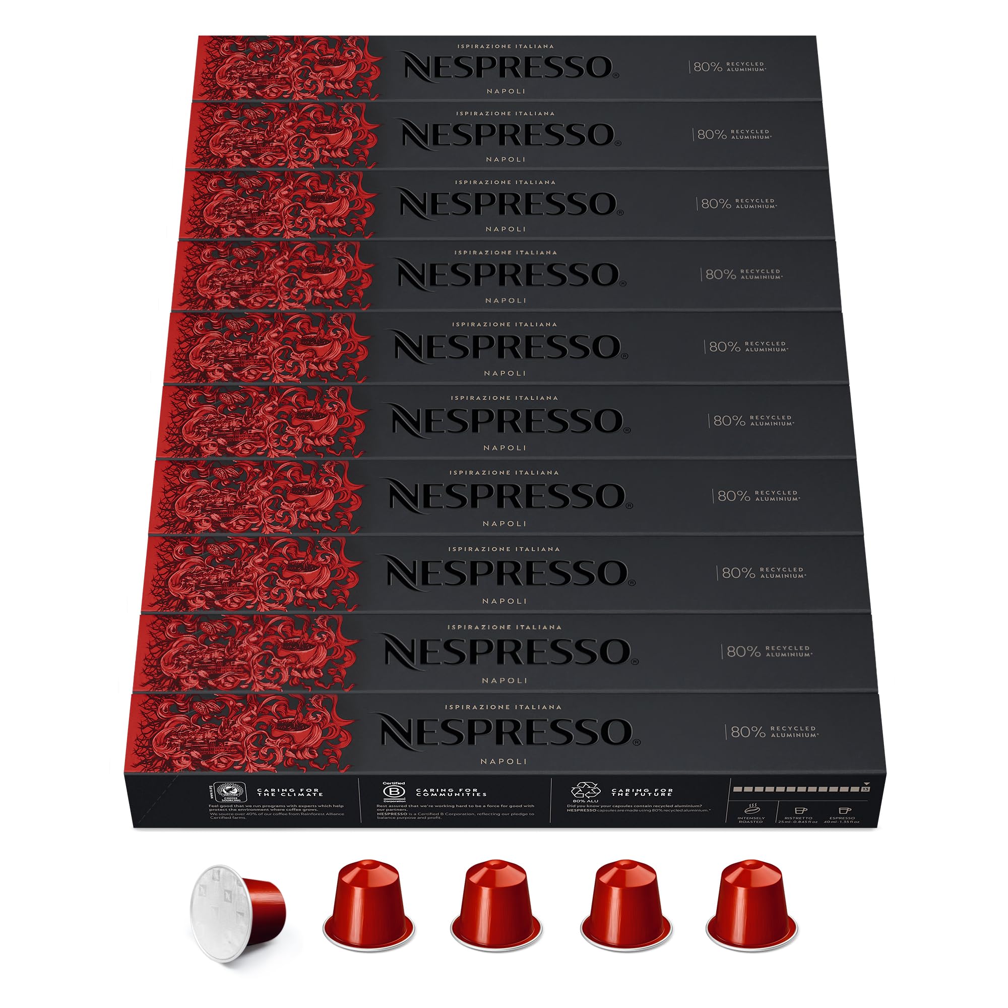 NESPRESSO ORIGINAL Ispirazione Napoli 100 Kaffeekapseln | Arabica & Robusta Kaffee, Dunkle Röstung, Intensität 13, Ideal für kräftigen Espresso