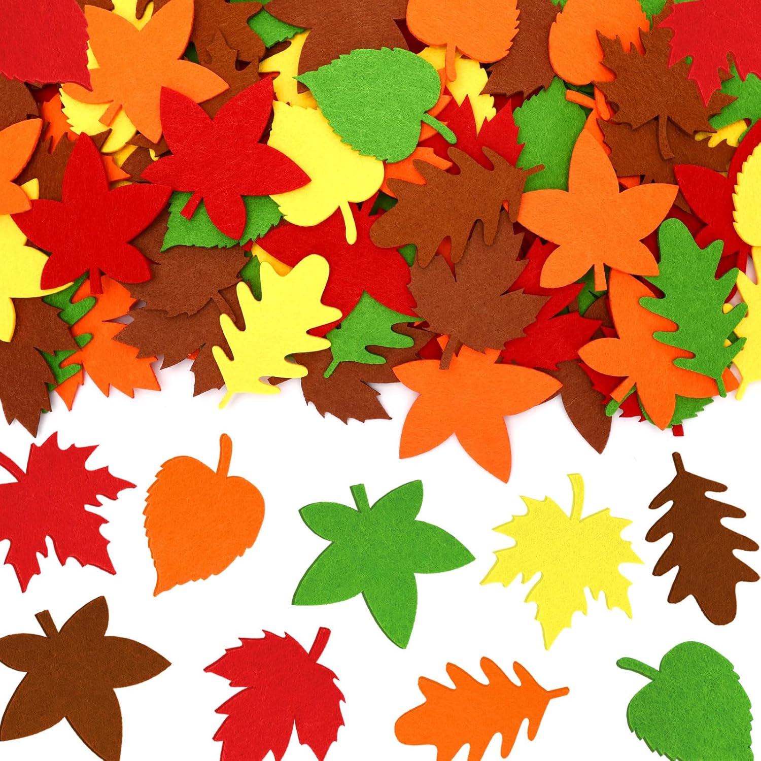 JULBEAR Felt Fall Leaves,200Pcs Autumn Craft Felt Fall Maple Leaves Stickers for Thanksgiving Crafts Autumn Leaf Ornaments Home Classroom Project