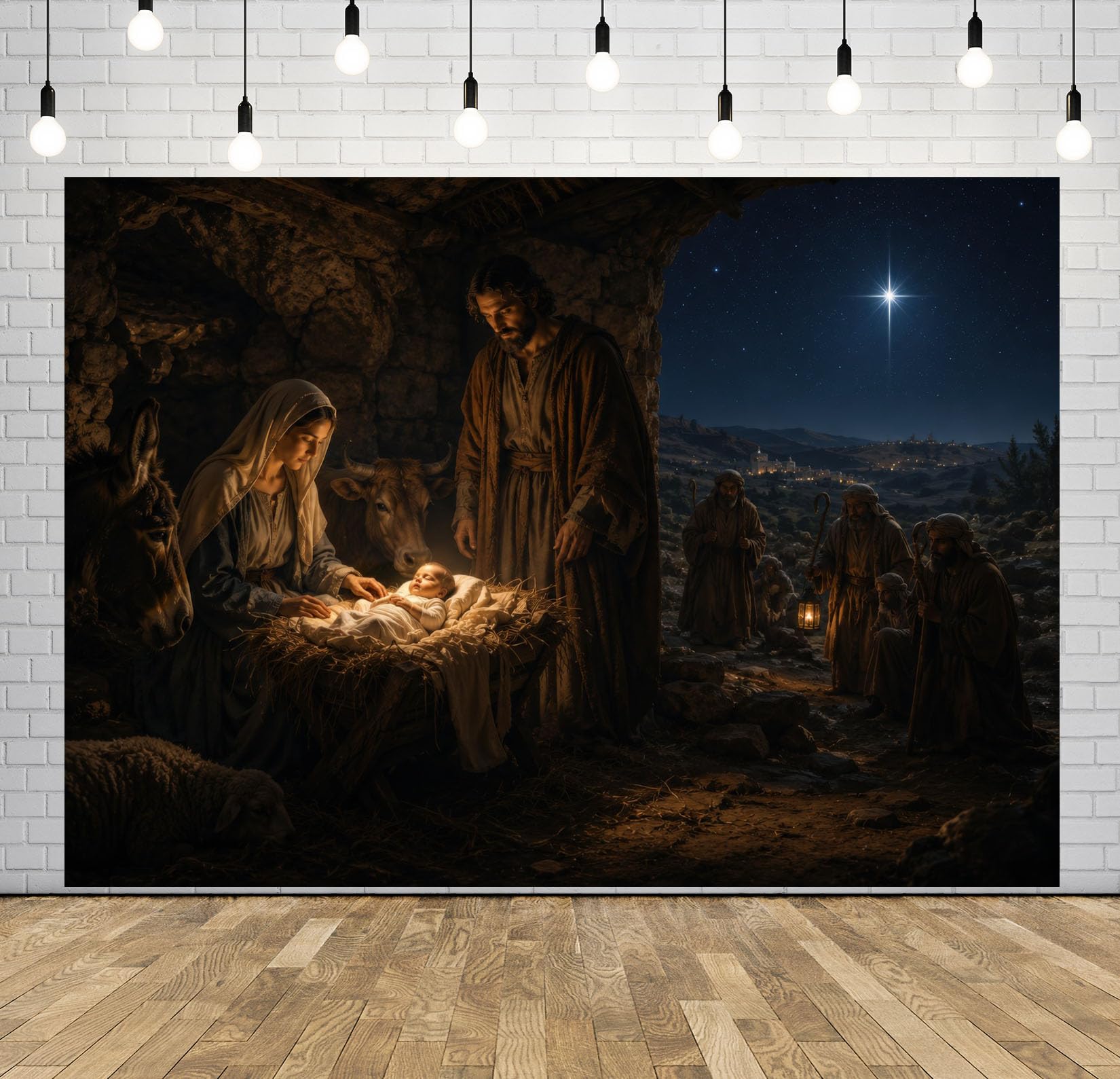 BELECO 4.6x3m Sfondo in tessuto scena Natività stella di Betlemme