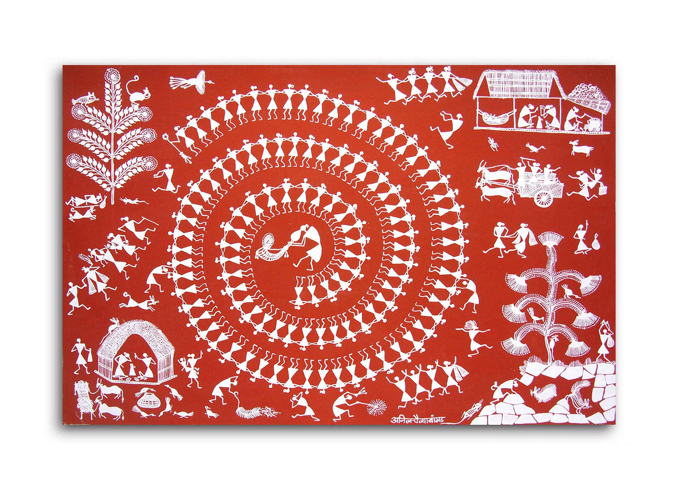 TamatinaTraditional Art Canvas Painting | The Warli Art | Classic Indian Art Unframed Painting for Home décor|Size - 13X9 Inches.n460