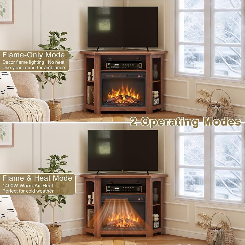 Corner Fireplace TV Stand, TVs up to 50", 44" Electric Fireplace (Walnut) image 5