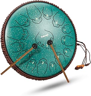 14 Inch 15 Note Steel Tongue Drum Percussion Instrument Lotus Hand Pan Drum with Ultra Wide Range and Drum Mallets Carry Bag