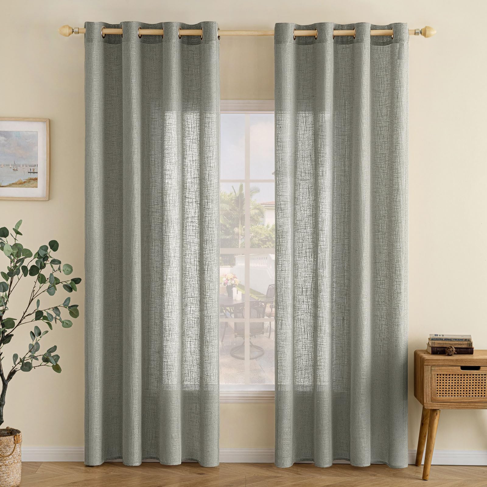 EMEMA Gardinen Vorhänge Leinenvorhang mit Ösen Voile Vorhang Leinenoptik Modern Halbtransparent für Wohnzimmer Dekoschal Kinderzimmer Schlaufenschal Küchengardinen 2er Set 140x225cm (BxH) Hellgrau