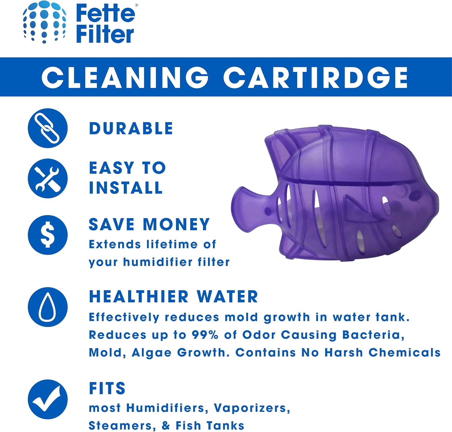 Fette Filter - Universal Humidifier Tank Cleaner Compatible with Drop, Droplet, Adorable, Warm & Cool Mist Humidifiers Tanks and Fish Tanks. Compare to Protec Kaz PC1F - Pack of 4 : Appliances