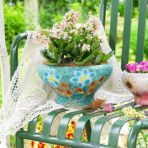 Miniatura 7 de Sungmor Macetas grandes para suculentas de 9.6 pulgadas, bonita maceta de cerámica pintada a mano con drenaje, maceta de cactus para interiores y