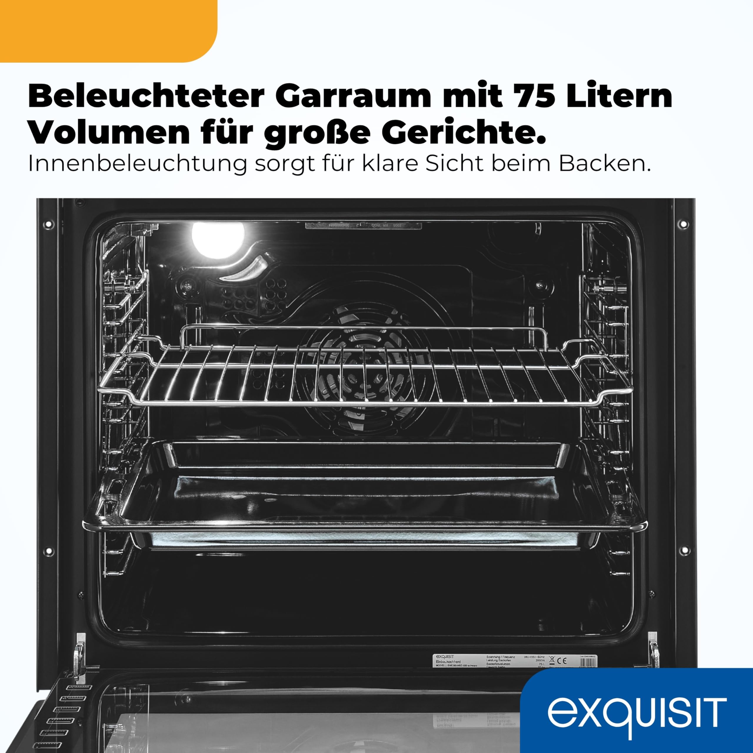 Exquisit Einbauherd mit Glaskeramikkochfeld 75L 9800W Energieklasse A EHE5285-HBZ-020