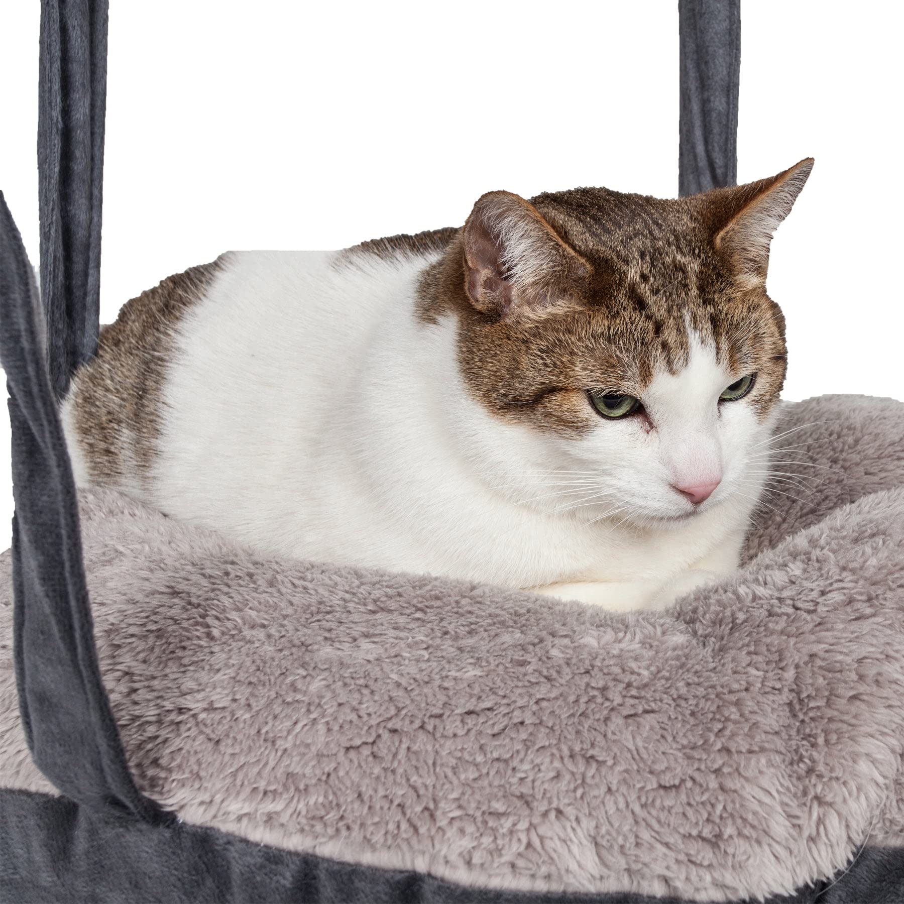 PET LIFE 'Kittyhaus' Dual-Lounge Hanging Relaxing Kitty Cat Pillow Bed Hammock Lounger, One Size, Grey