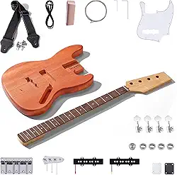 Leo Jaymz Kits de guitarra baixo elétrica DIY - corpo de mogno, pescoço de bordo assado e escala de madeira de louro - Componentes totalmente incluídos (JB)
