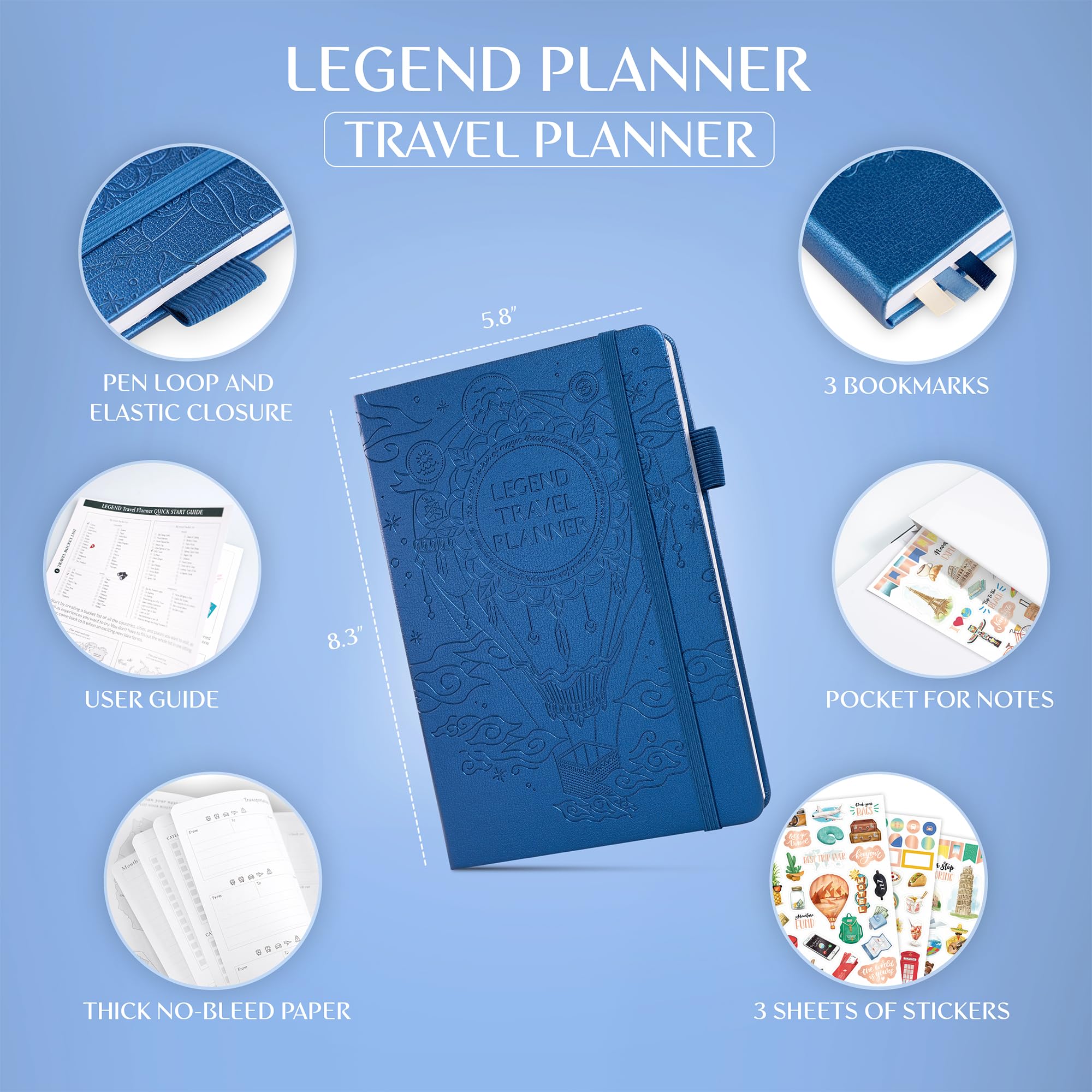Legend Travel Planner - Vacation Itinerary Organizer - Travelling Journal for Women Men & Couples - Traveling Log, A5 (Mystic Blue) - Image 2