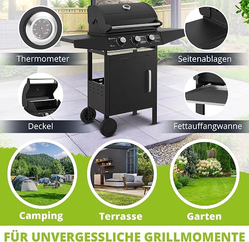 Juskys BBQ grill a gas Louisiana 3 bruciatori 8,1 kW - carrello per barbecue a gas con griglia, coperchio - Barbecue con termometro, griglia scaldavivande e ripiani laterali - 4