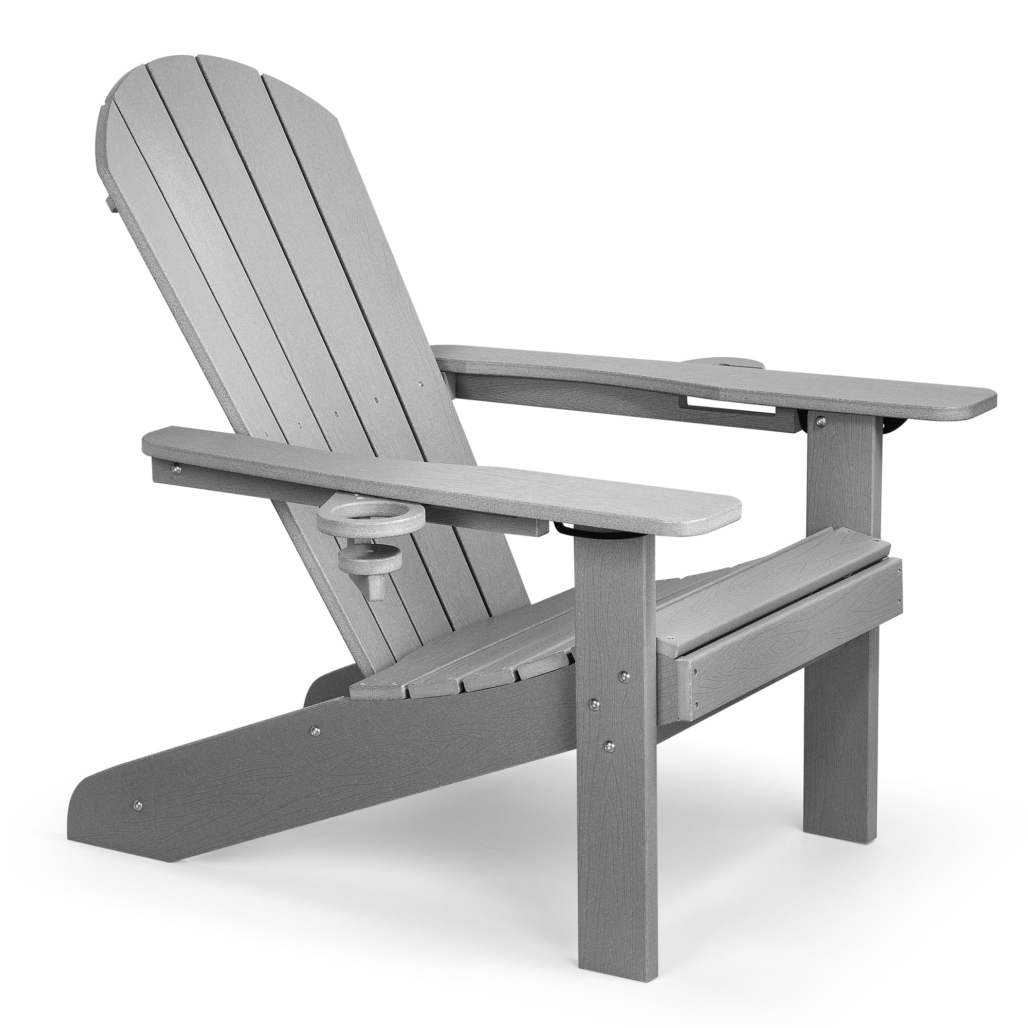 VonHaus Grey Adirondack Chair - Reclining Slatted Style Garden Chair with Cup & Phone Holders - Durable Weather Resistant HDPE Plastic Outdoor Armchair for Patio & Decking - Westport
