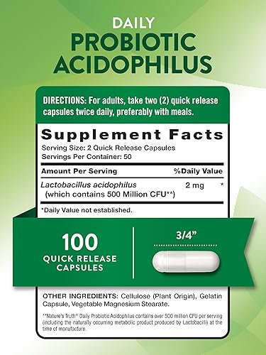 Miniatura 2 de Probióticos para hombres y mujeres Apoyo digestivo  500 millones de UFC  100 cápsulas  Acidophilus  Por Nature's Truth
