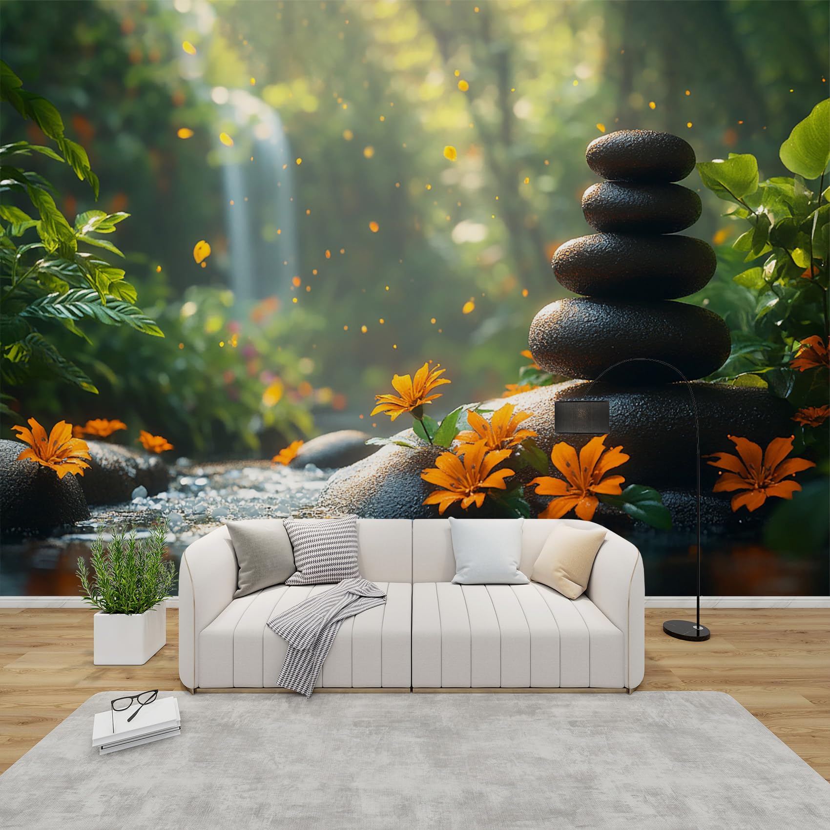 Papier peint panoramique zen japonais au design intissé haut de gamme