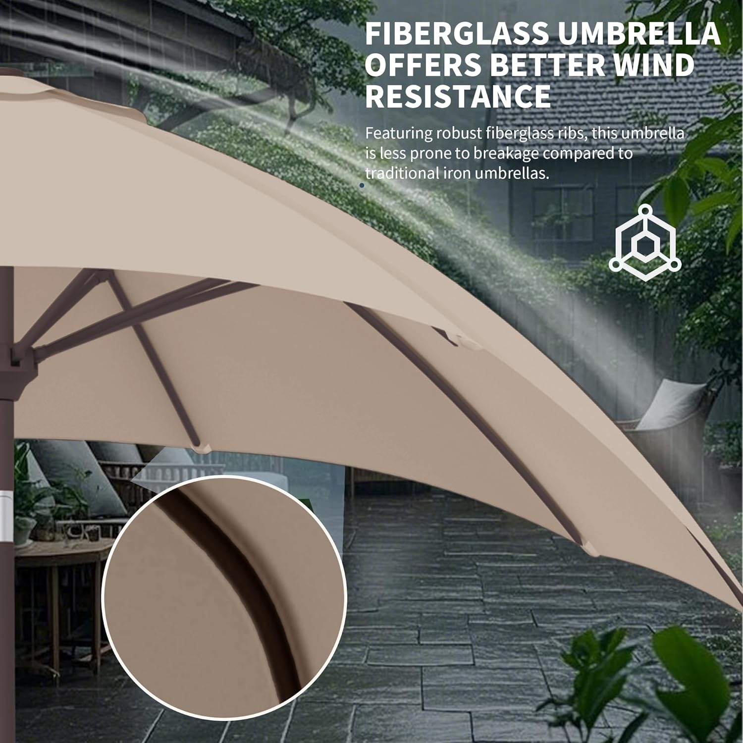 Kingdura 9FT Outdoor Patio Umbrella, Market Table Umbrella with Push Button Tilt and Crank, 8 Sturdy Fiberglass Ribs, UV Protection for Pool, Lawn, Deck, Backyard, Garden (Beige)