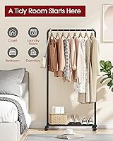 Vista 8 de Perchero para ropa con estante de malla de almacenamiento y ruedas, perchero de metal resistente para colgar ropa, vestidos, abrigos, gran capacidad