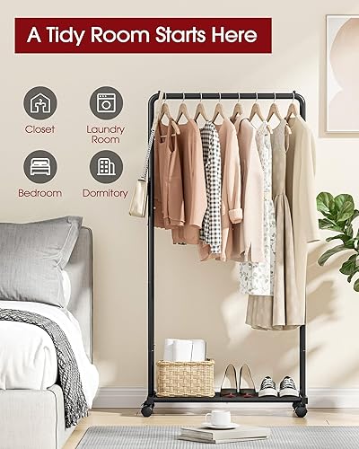 Miniatura 8 de Perchero para ropa con estante de malla de almacenamiento y ruedas, perchero de metal resistente para colgar ropa, vestidos, abrigos, gran capacidad