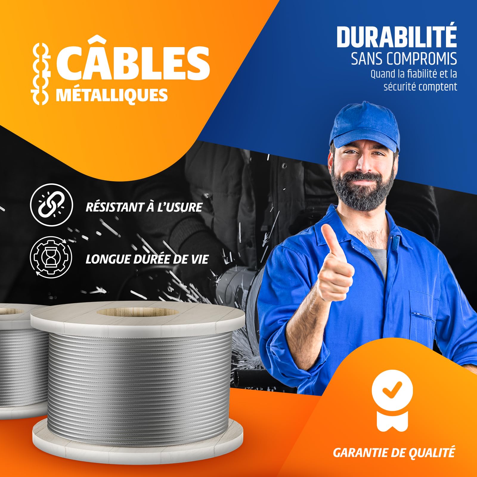 100m câble 4mm acier zingué EN 12385-4 6x7+FC