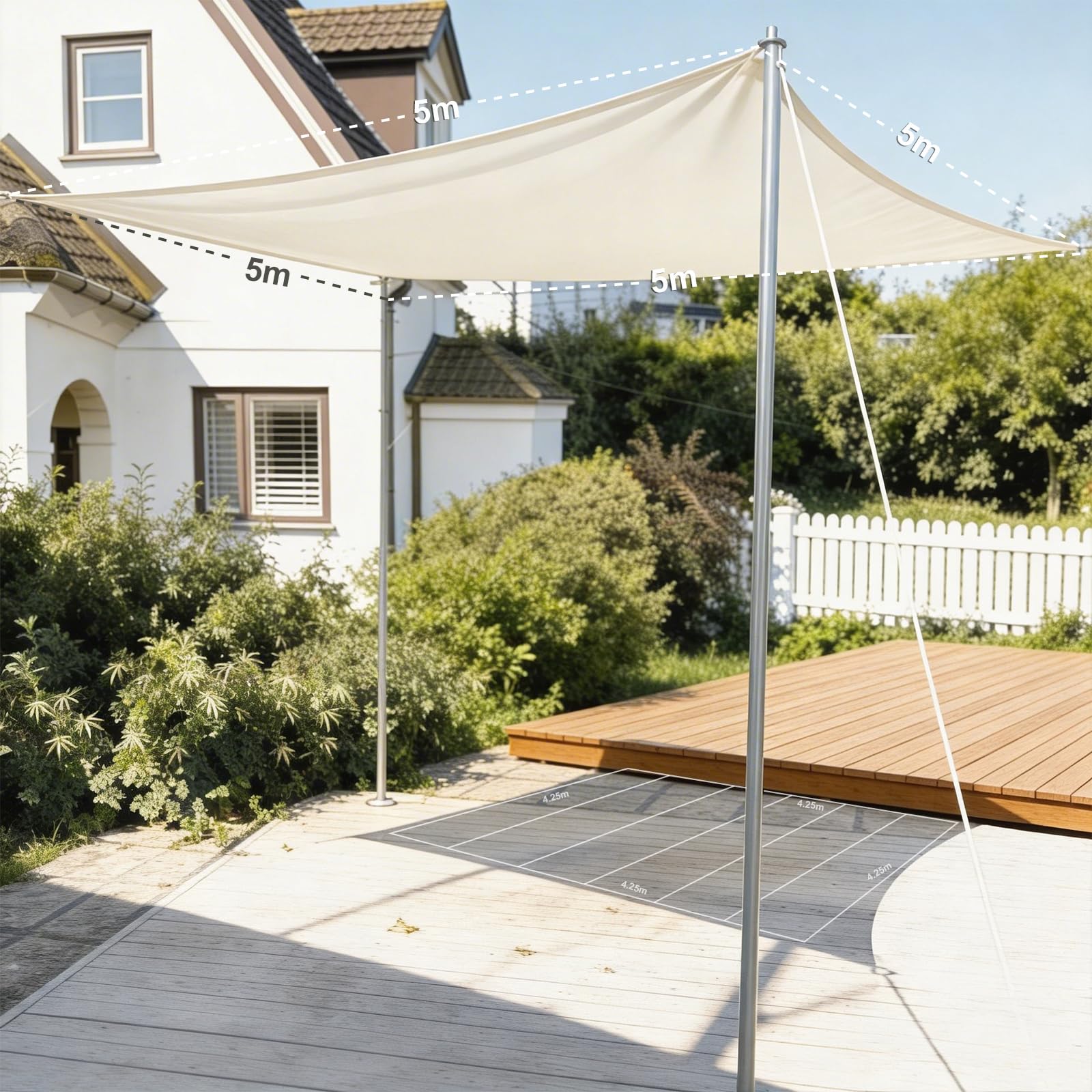 HAIKUS Tenda Vela Quadrata 5x5 m Traspirante, Telo Vela Ombreggiante 500x500 cm, Tenda da Sole per Esterno, Giardino, Terrazzo, Balcone, Bianca