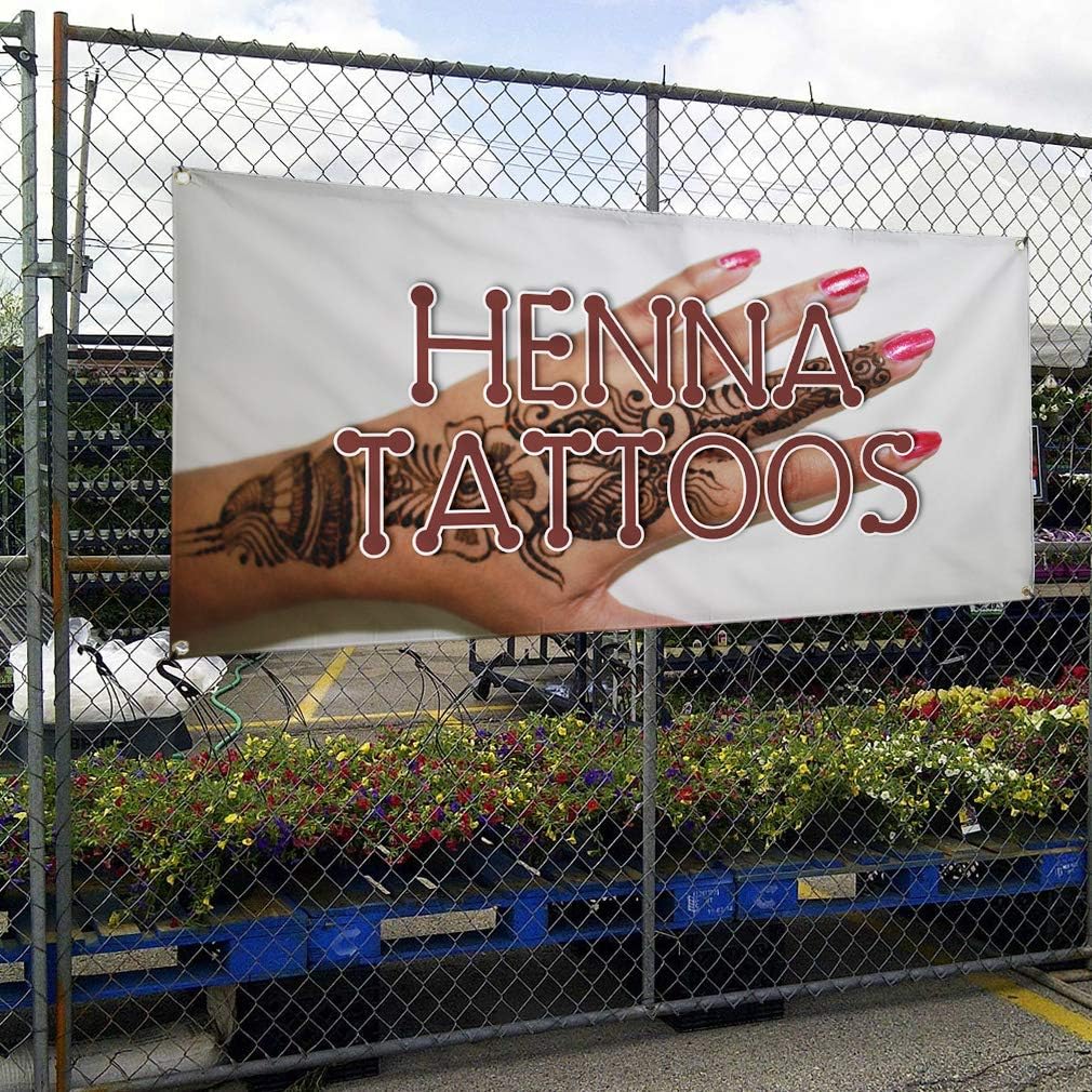 Vinyl Banner Multiple Sizes Henna Tattoos Outdoor Advertising Printing A Business Outdoor Weatherproof Industrial Yard Signs Brown 4 Grommets 16x40Inches