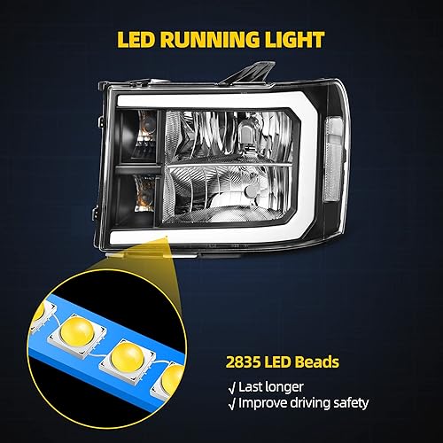 Miniatura 4 de DWVO Conjunto de faros delanteros LED DRL compatible con GMC Sierra 15002007-2014 GMC Sierra 2500 HDSierra 3500 HD 2007-2013 (no compatible con