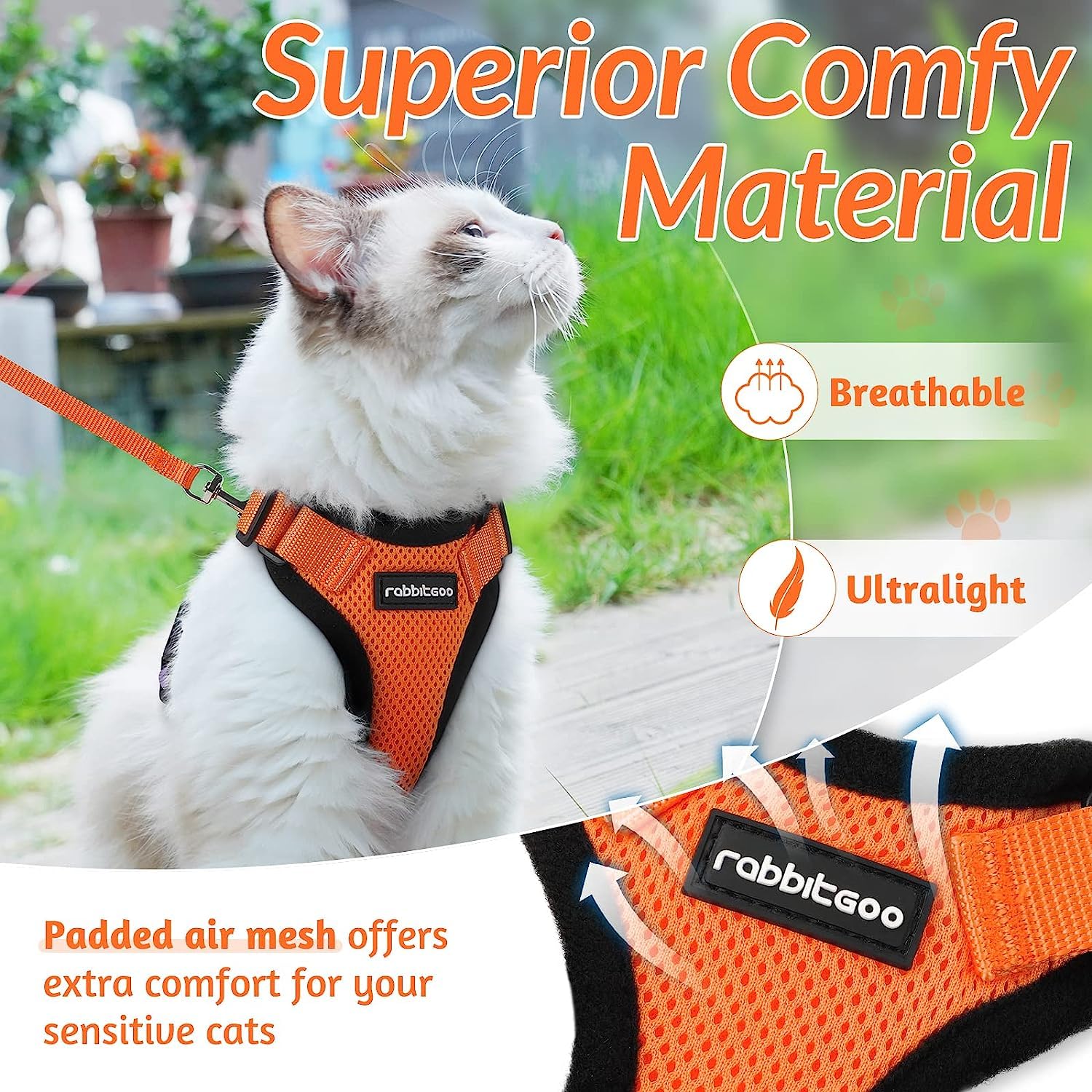 rabbitgoo Cat Harness and Lead Set, Adjustable Escape Proof Cat Lead for Walking Reflective Kitten Harness Set - Image 4