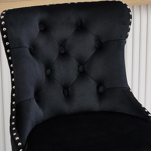 Miniatura 3 de Juego de 2 taburetes de bar giratorios con tirador de anillo, modernos taburetes ajustables de terciopelo con respaldo alto copetudo, silla de