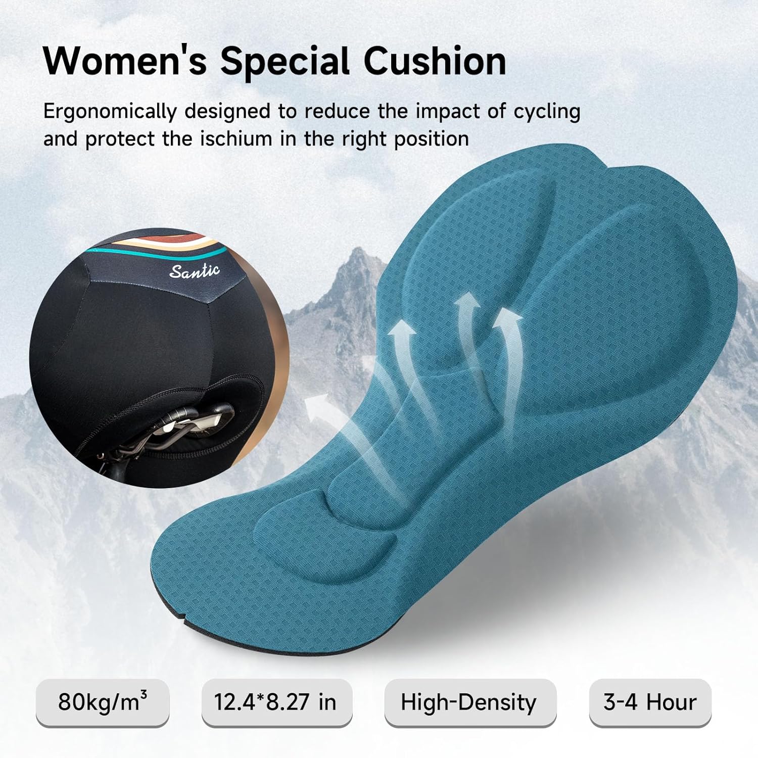 Santic Women's Winter Cycling Pants -4D Padded High Waist Fleece Lined Thermal Tights with Pockets - Image 5