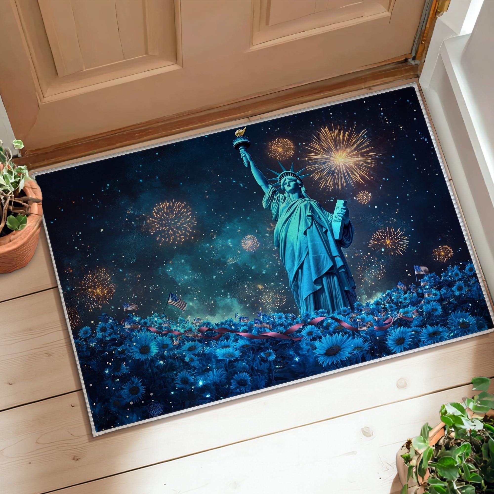 Tapis Jour de l'Indépendance bleu pour illuminer votre salon le soir de la fête