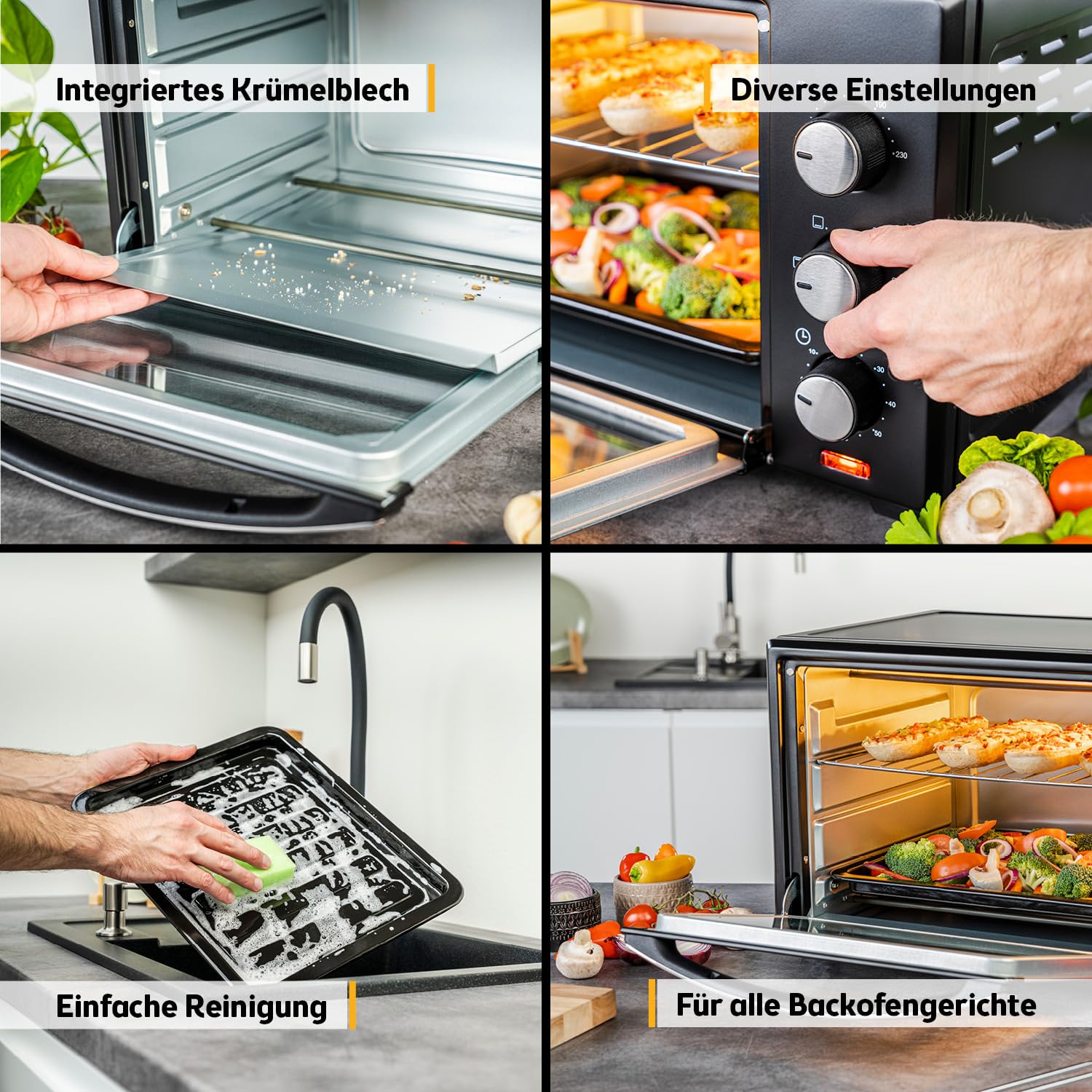 TZS First Austria - Minibackofen 30L 1600W - Mini Backofen stufenlose Temperaturregelung bis 230°C - Miniofen 60 Min. Timer, 3 Einschubhöhen, Backblech & Grillrost - Für kleine Küchen & Camping