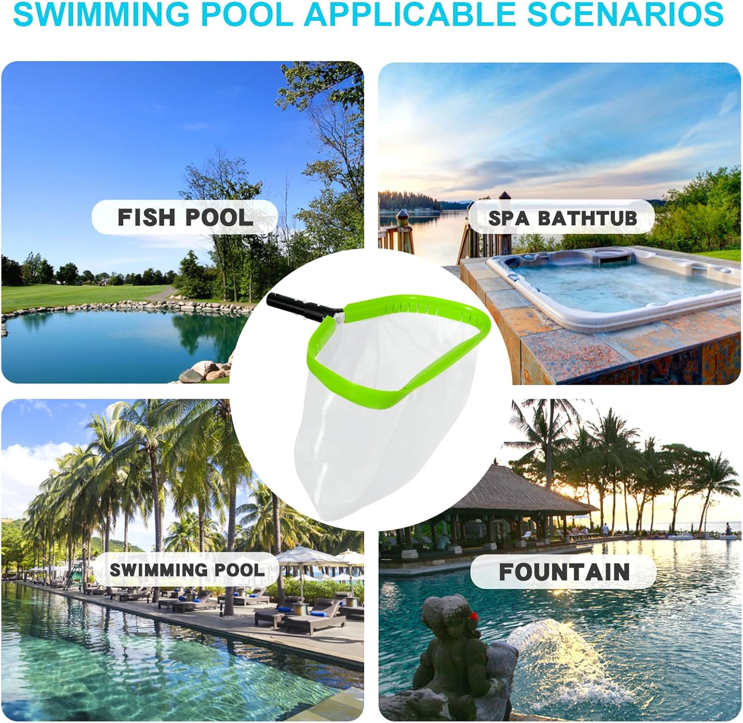 Pool Net,Professional Ultra Fine Mesh Pool Leaf Skimmer Nets for Silt, Sand,Pollen Debris Cleaning with Super Extra Fine Nylon Deep Bag,Heavy Duty Aluminum Frame & Handle Rake(Pole Not Included)