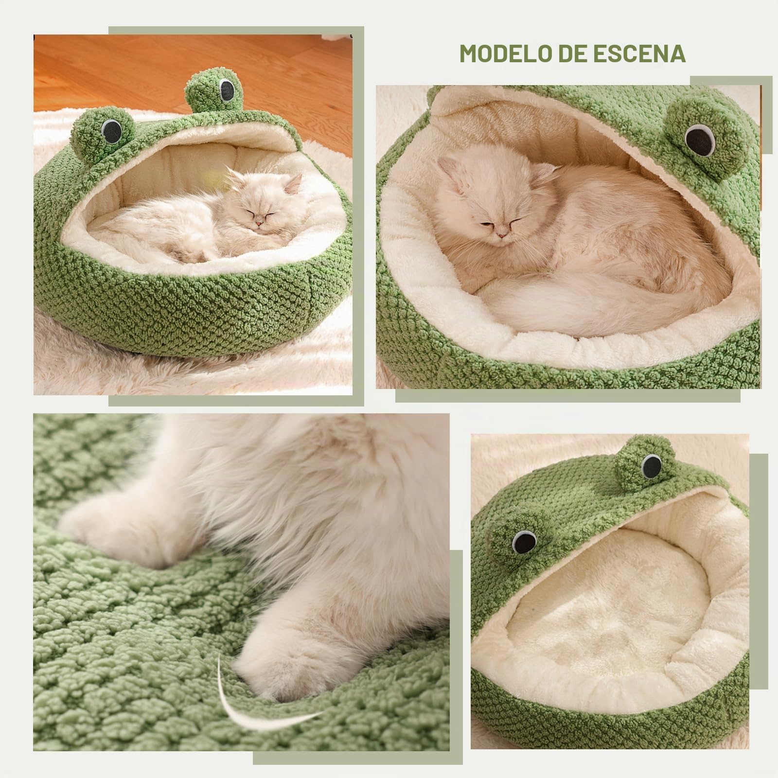 PETCUTE Cama para Gatos de Interior Con Fondo Antideslizante, Cálida y Suave, Cueva Con Almohada Acolchada Extraíble Lavable, Nido de Mascotas