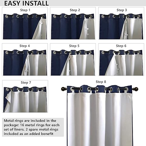 Miniatura 4 de DriftAway Forro de cortina opaca con aislamiento térmico 100% de oscurecimiento, 2 paneles de cada revestimiento, tamaño de 50 x 50 pulgadas,