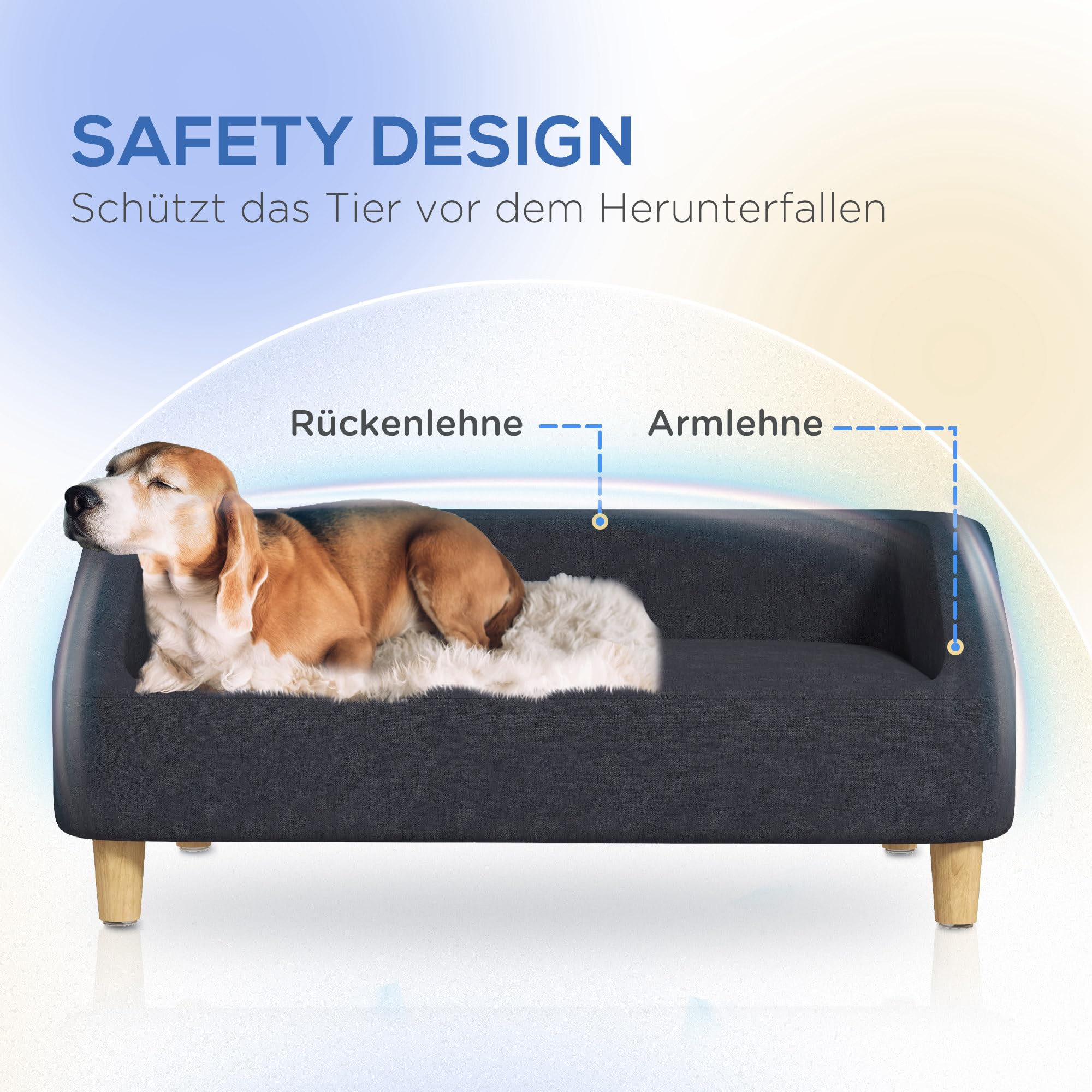 PawHut Sofá para perros, sofá para mascotas, sofá para gatos, cama para perros medianos y grandes, sofá para perros con diseño elevado, sillón para perros con patas de madera, gris oscuro, 95 x 63 x