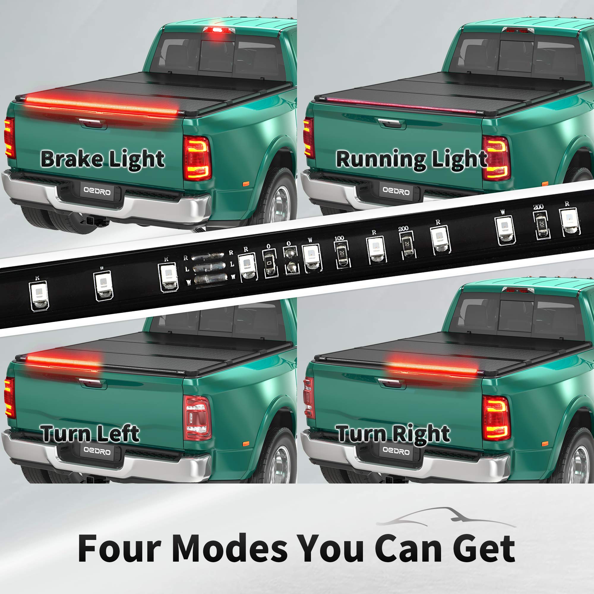 OEDRO Hard Trifold Truck Bed Tonneau Cover with Builtin LED Running