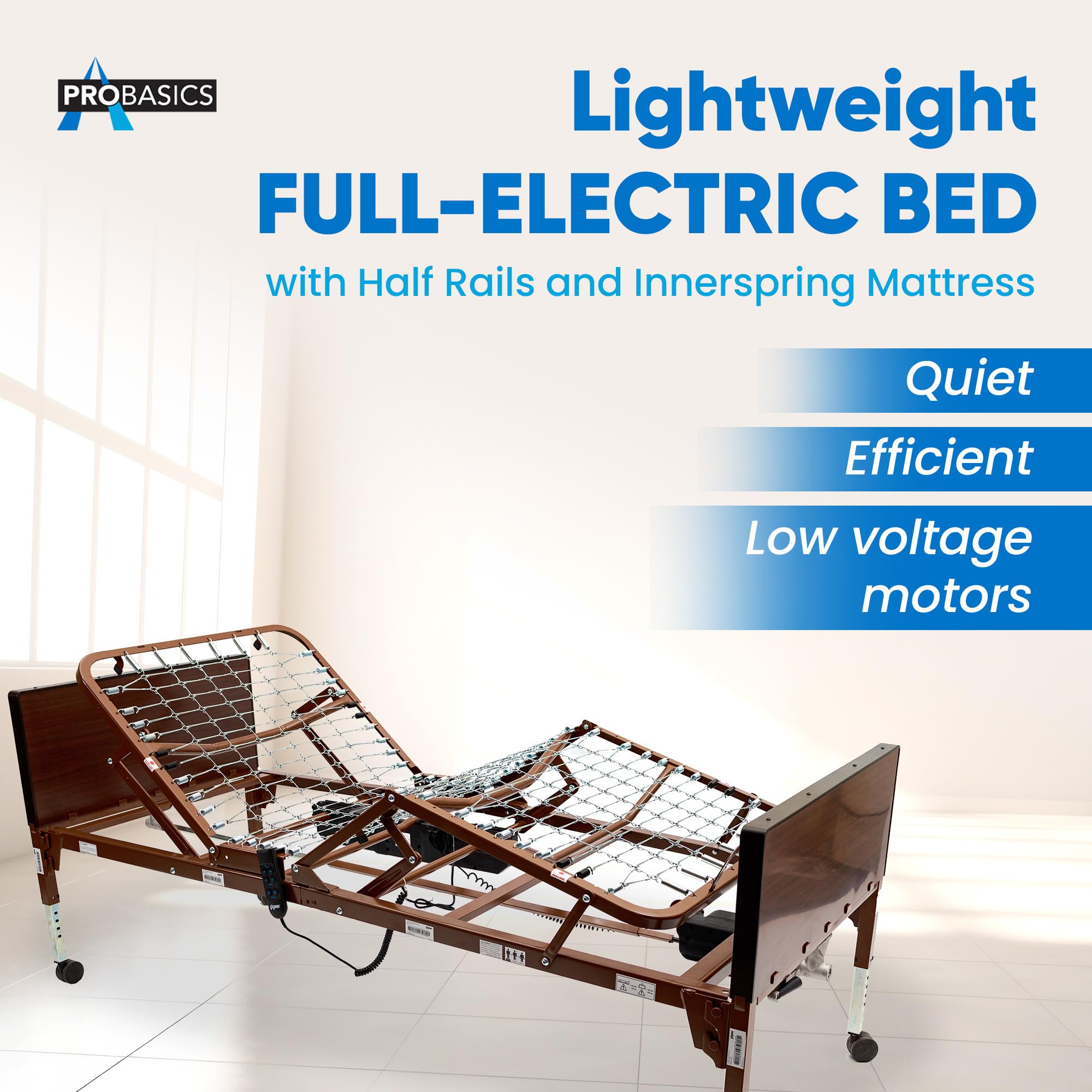 ProBasics Full Electric Hospital Bed and Medical Bed, Includes Springs, Motor, Bed Ends, Electric Adjustable Hospital Bed, Easy Installation, Home Use