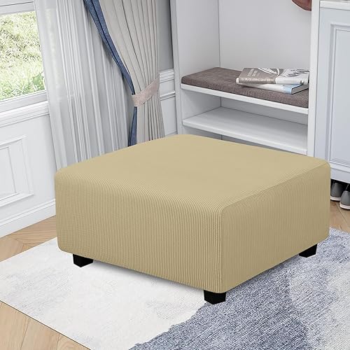 Vista 393 de Easy-Going - Funda elástica para taburete otomano, funda protectora para muebles, funda rectangular con parte inferior elástica Beige