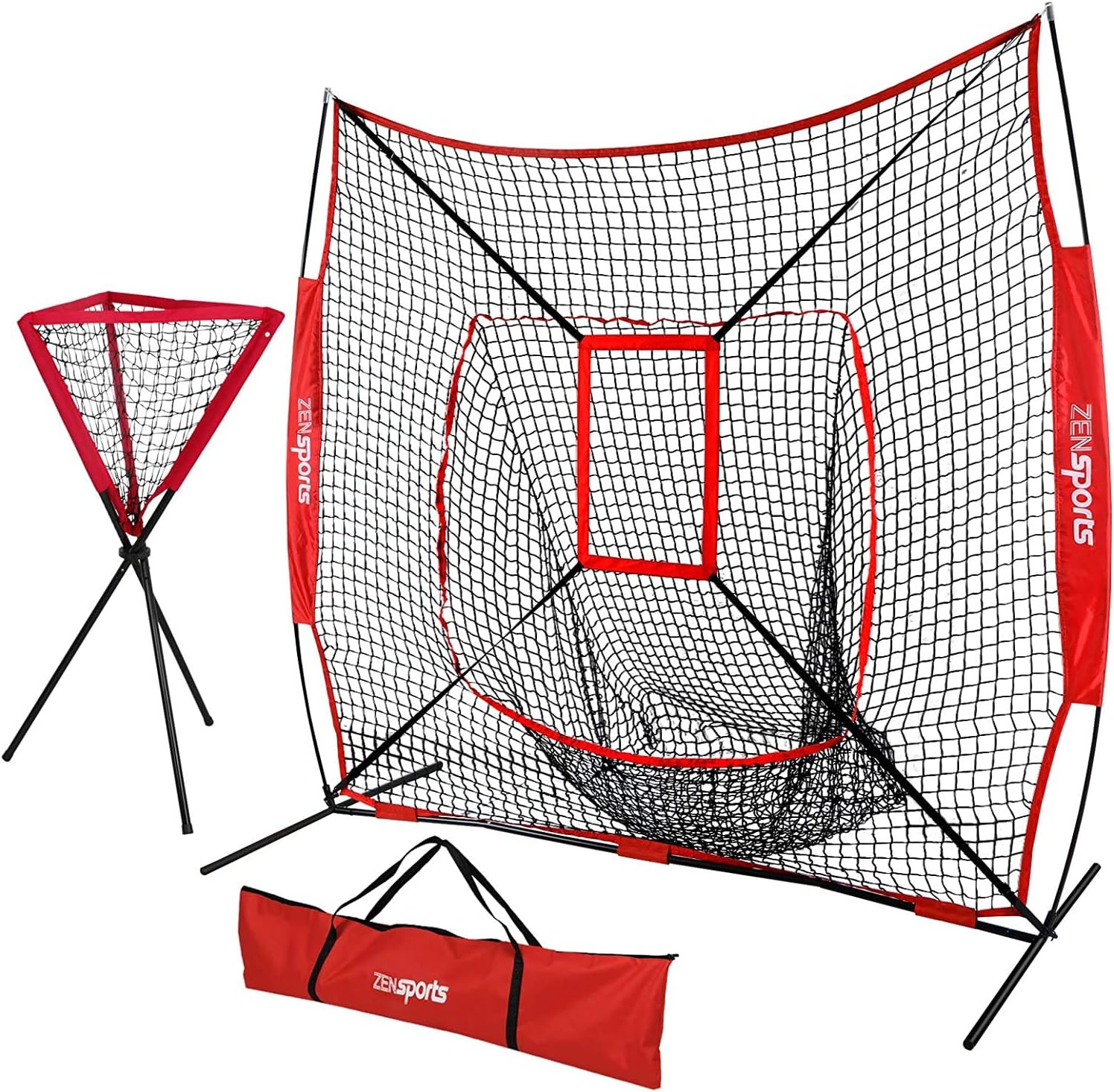 ZENY 7x7ft Baseball and Softball Net Set with Ball Caddy and Strike Zone, Baseball Hitting and Pitching Batting Net, Baseball Backstop Screen Equipment