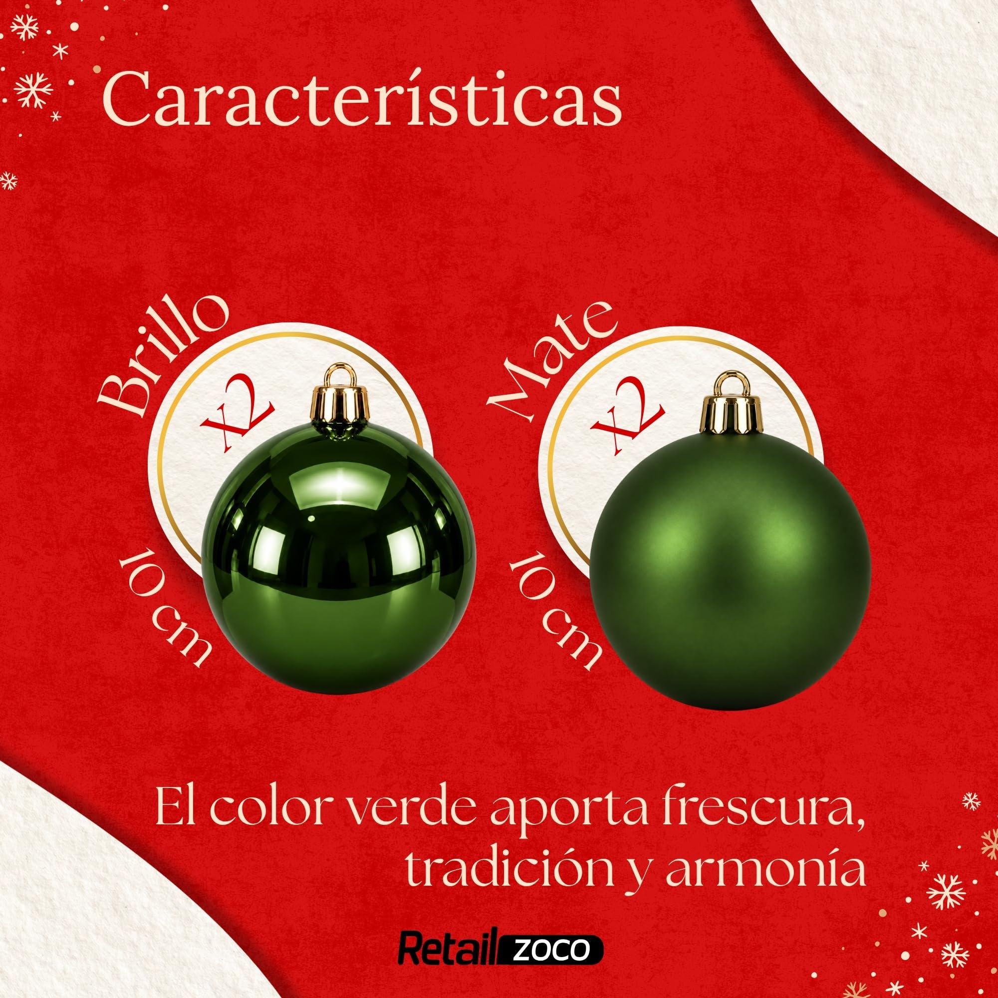 Bolas de Navidad, Adornos Arbol Navidad (Verde, 4 Piezas) - imagen 4