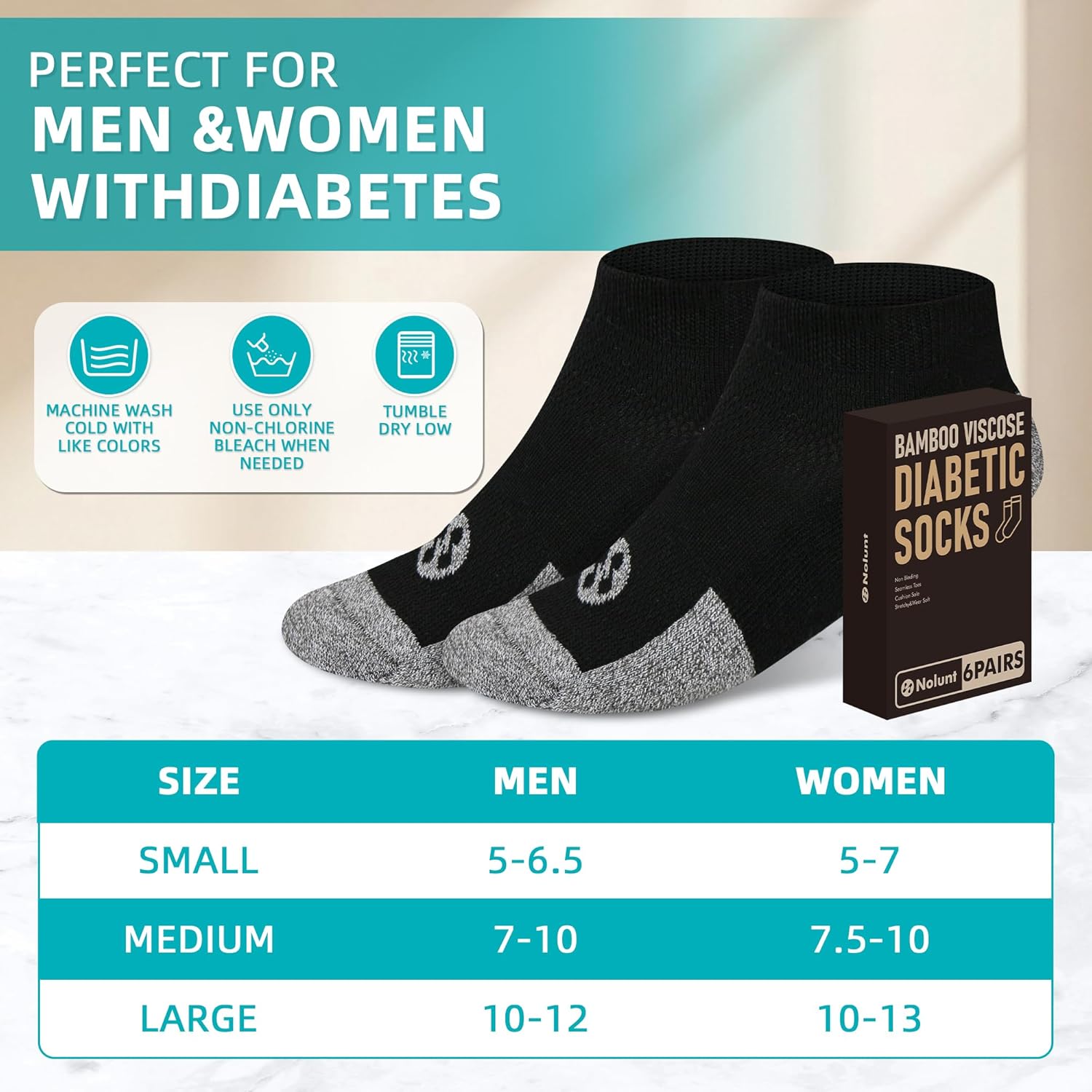 Diabetic Socks for Men,4 Pairs Low Cut Seamless Diabetic Socks for Men 9-11 10-13(Black-Small) - Image 5