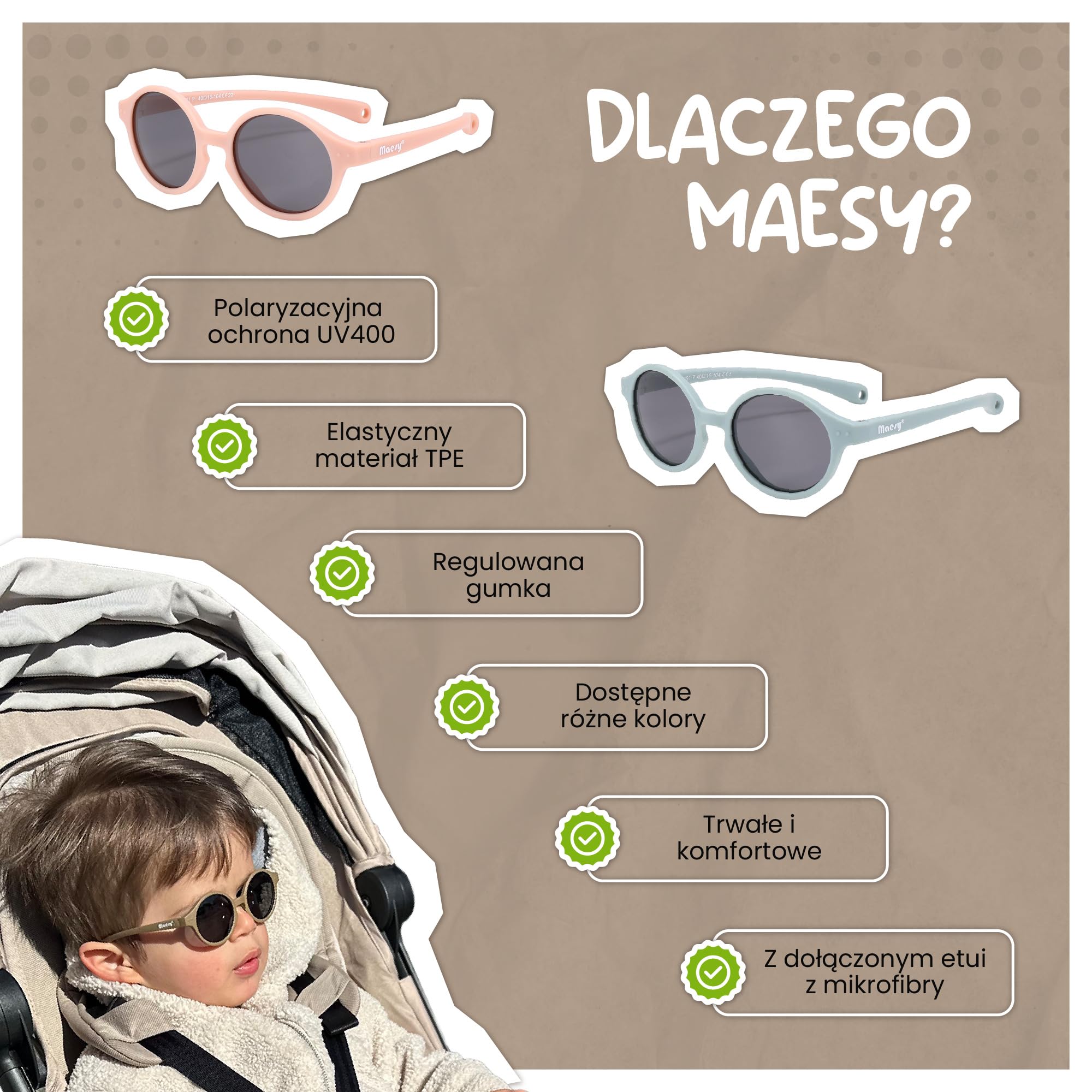 dziecięce okulary przeciwsłoneczne Noah - 0-2 lata - elastyczne, zginane - regulowana gumka - polaryzacja UV400 - dla chłopców i dziewczynek - owalne