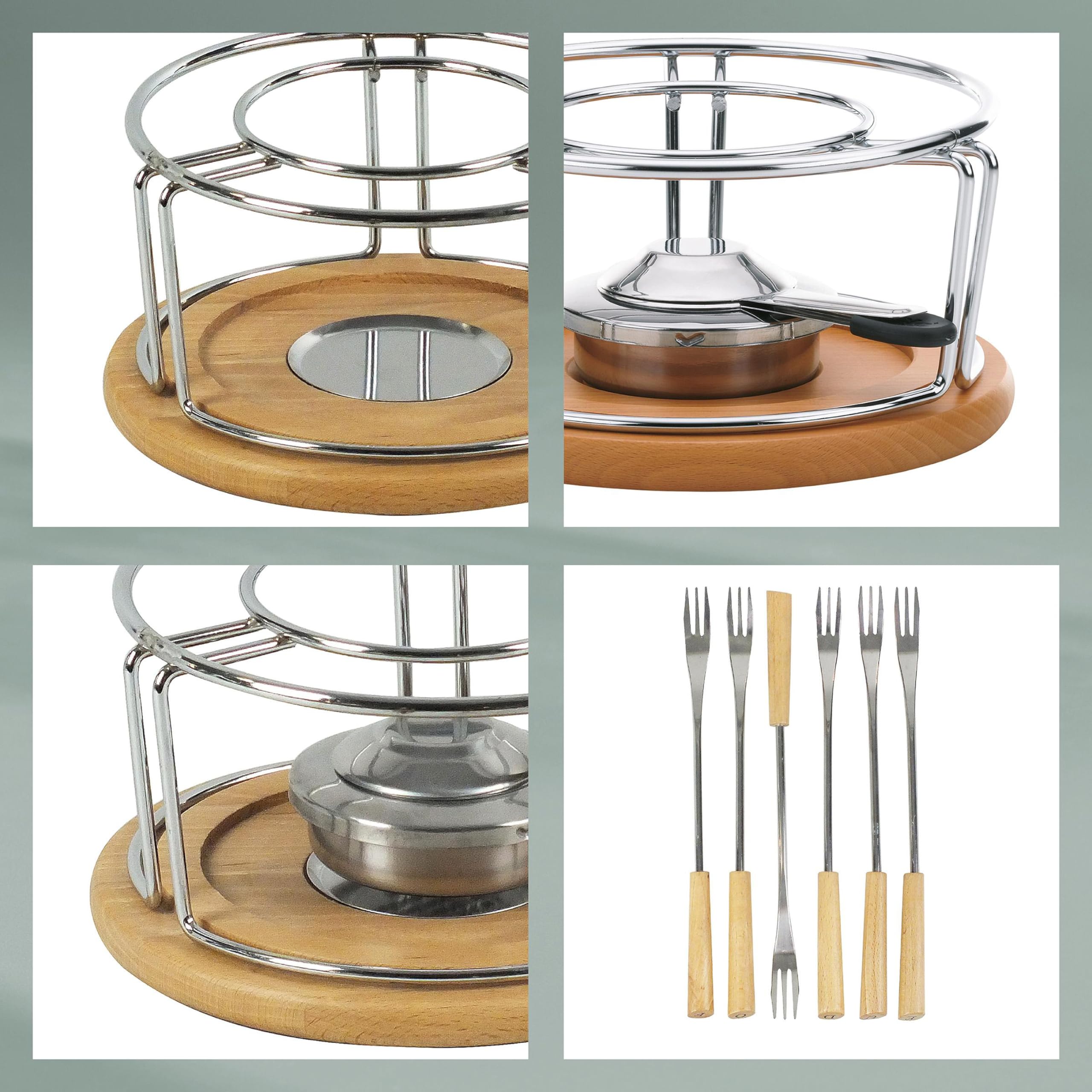 kela Käsefondue Set 10tlg, Keramik Fondue für 6 Personen NATURA, Käse Fondueset mit Brennpastenhalter, Gabeln, Gabelhalter