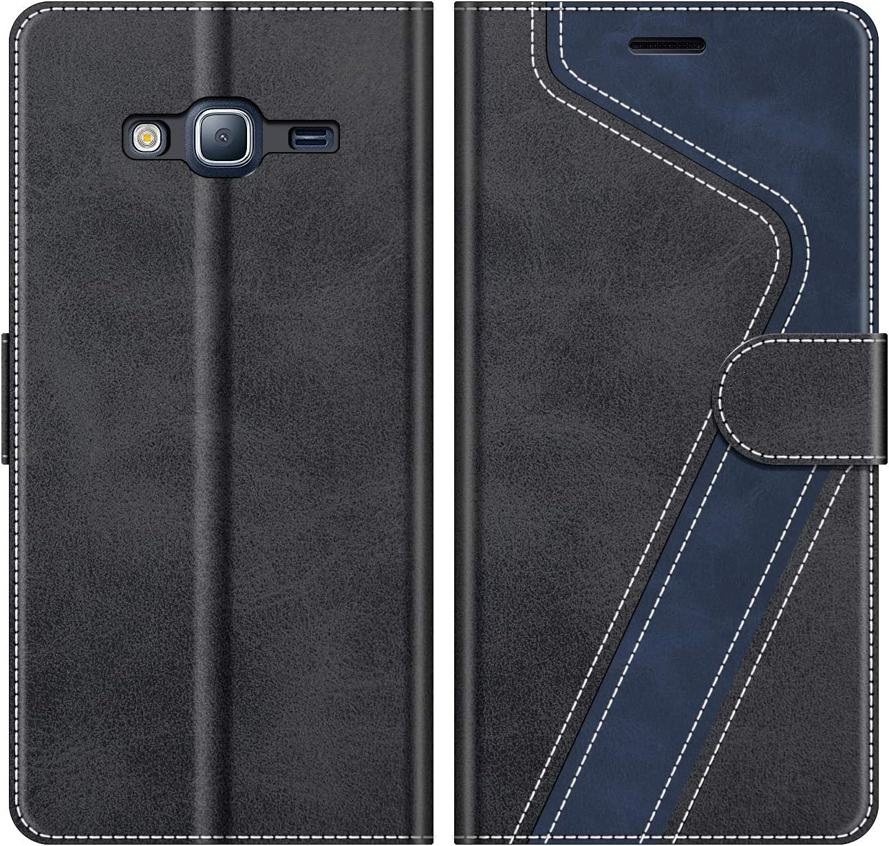 MOBESV Funda para Samsung Galaxy J3 2016, Funda Libro Samsung J3 2016, Funda Móvil Samsung Galaxy J3 2016 Magnético Carcasa para Samsung Galaxy J3 2016 Funda con Tapa, Negro