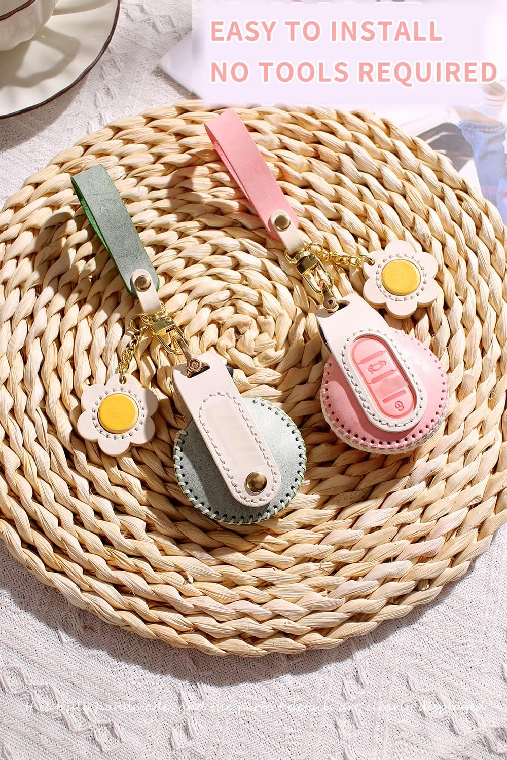 ontto Leather Key Fob Shell Fit for BMW Mini Cooper Clubman Convertible Countryman Hardtop Keyless Smart Remote Key Skin Pink