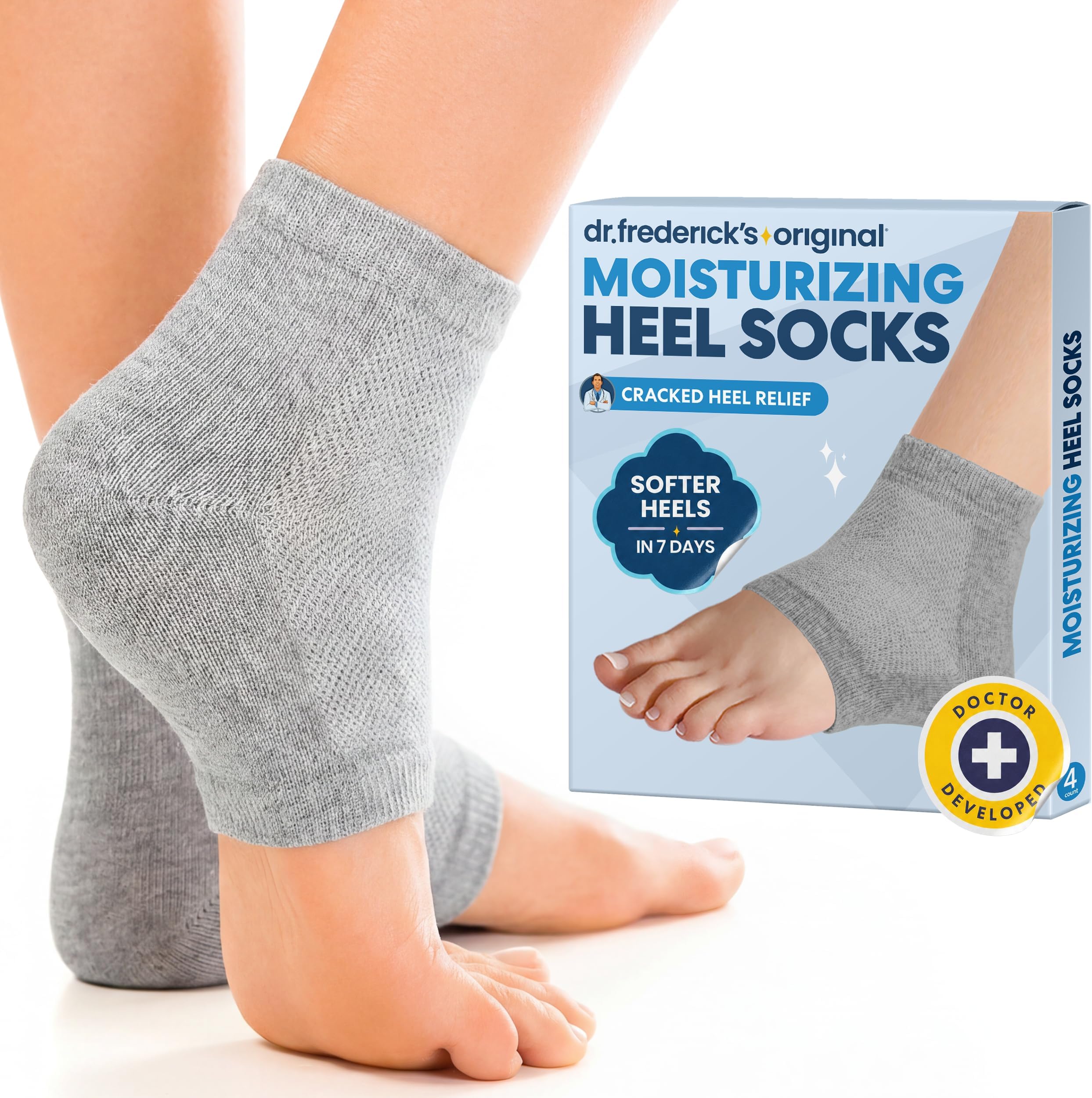 Dr. Frederick's Original Moisturizing Heel Socks For Cracked Heel Treatment - 2 Pairs - Stop Cracked Heels In Their Tracks, Grey