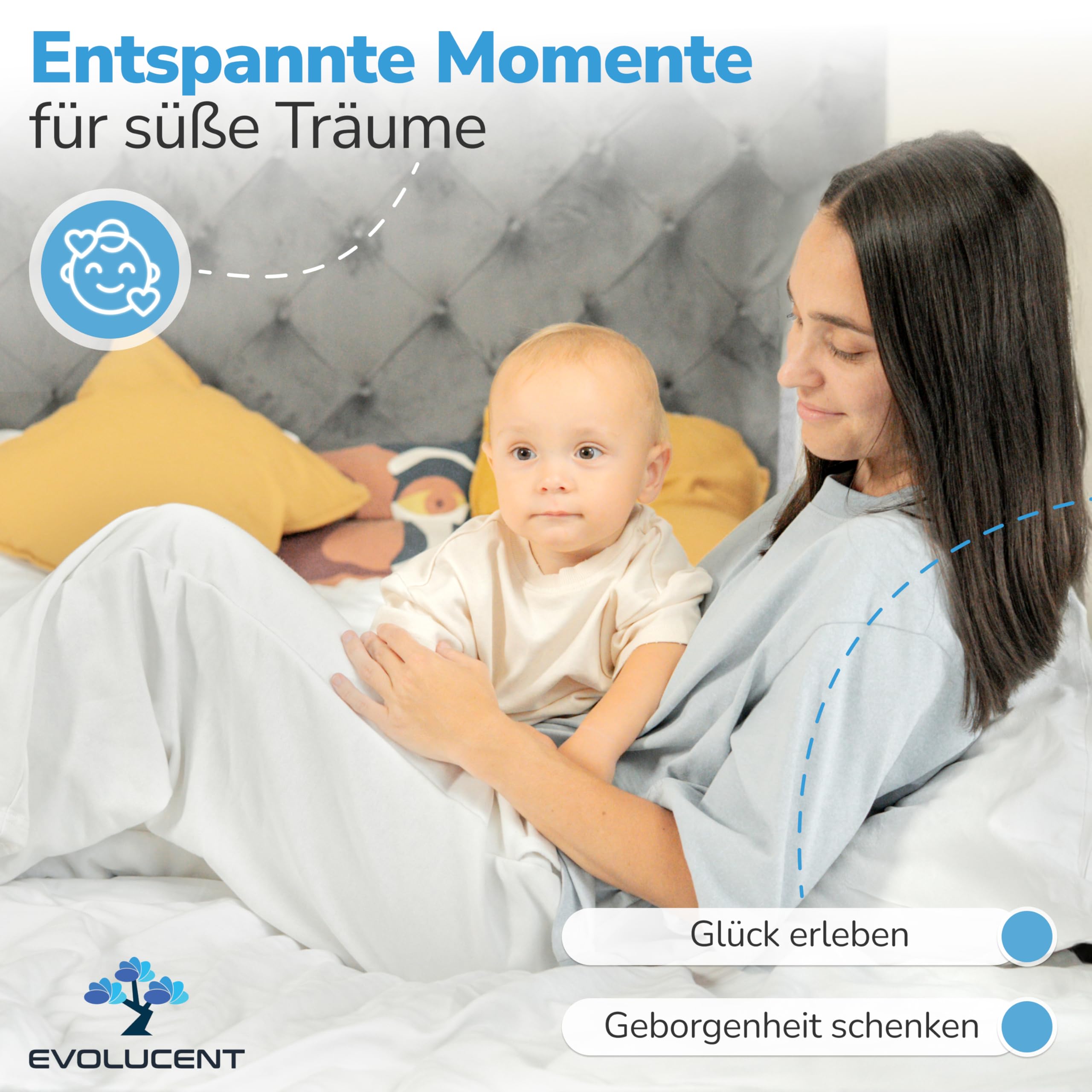 EVOLUCENT Bettgitter 200cm | Stabil ohne Verschrauben | Rausfallschutz für Boxspringbett und Elternbett | Bettschutzgitter mit Klett- und Klickgurten | Waschbares Mesh [1 Seitenteil]