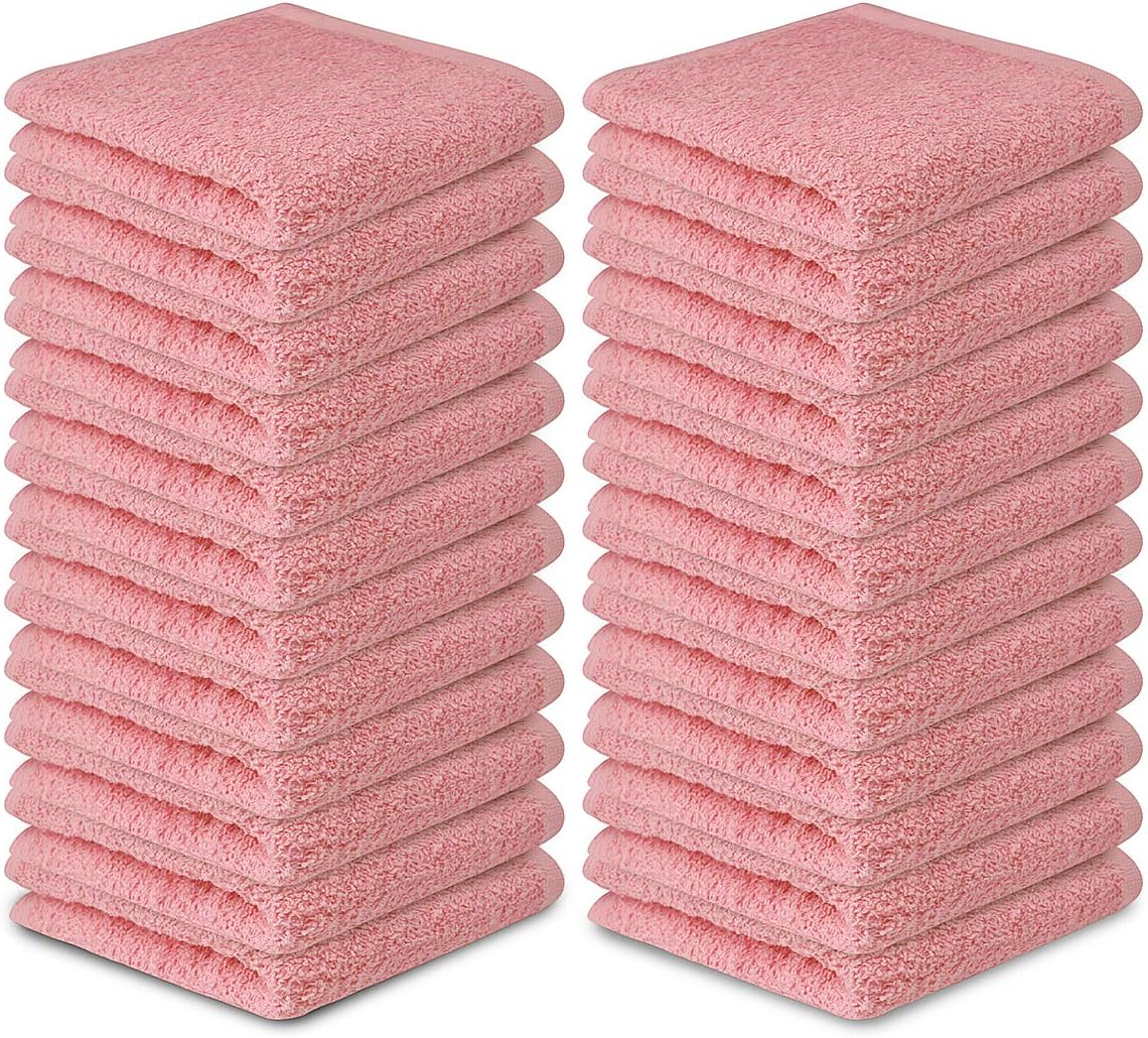 Softolle 100% Cotton Washcloths 24 Pack (12x12 Inches) Soft, Highly Absorbent Washcloth, Face Towels, Wash Cloths for Face, Ring Spun, Bulk Pack (Pink)