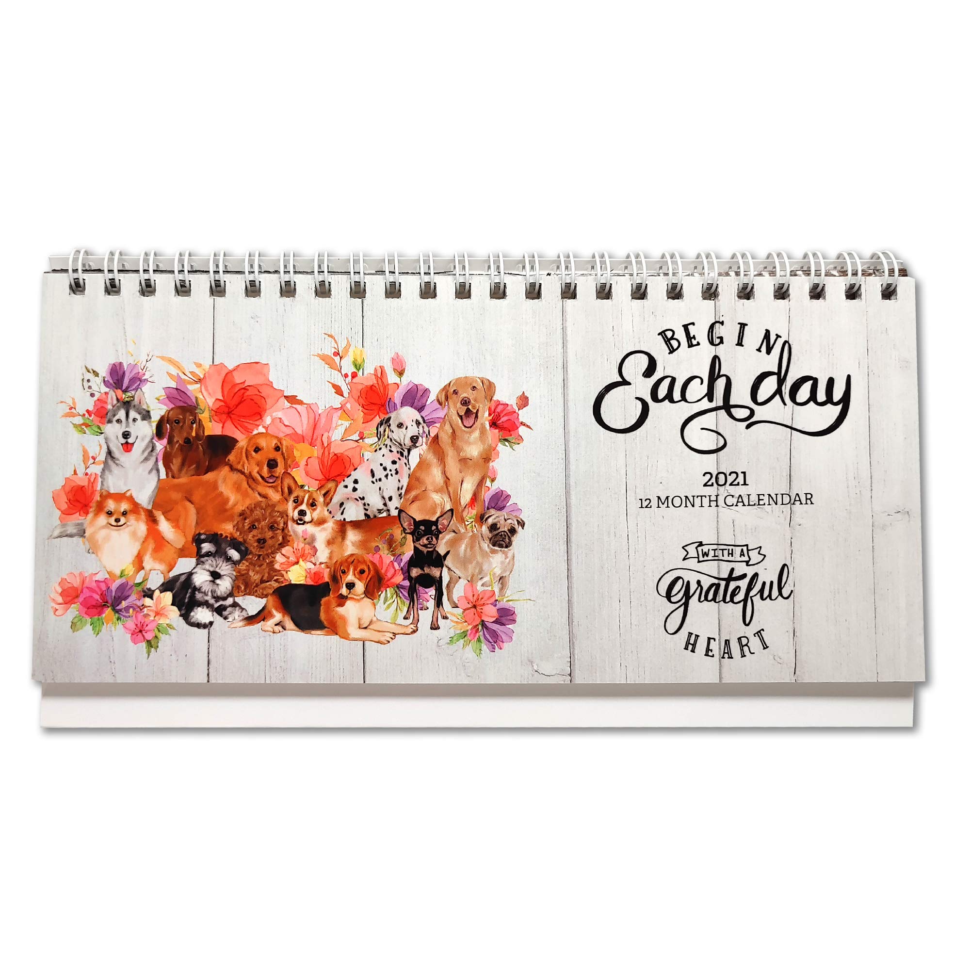 2020 Stand Up Desk Calendar-Cute Dog and Floral Theme Desk Calendar, Small Size Monthly Home, Business, Office Calendars for 2020-2021, 365 Days Planner and Decor. Small