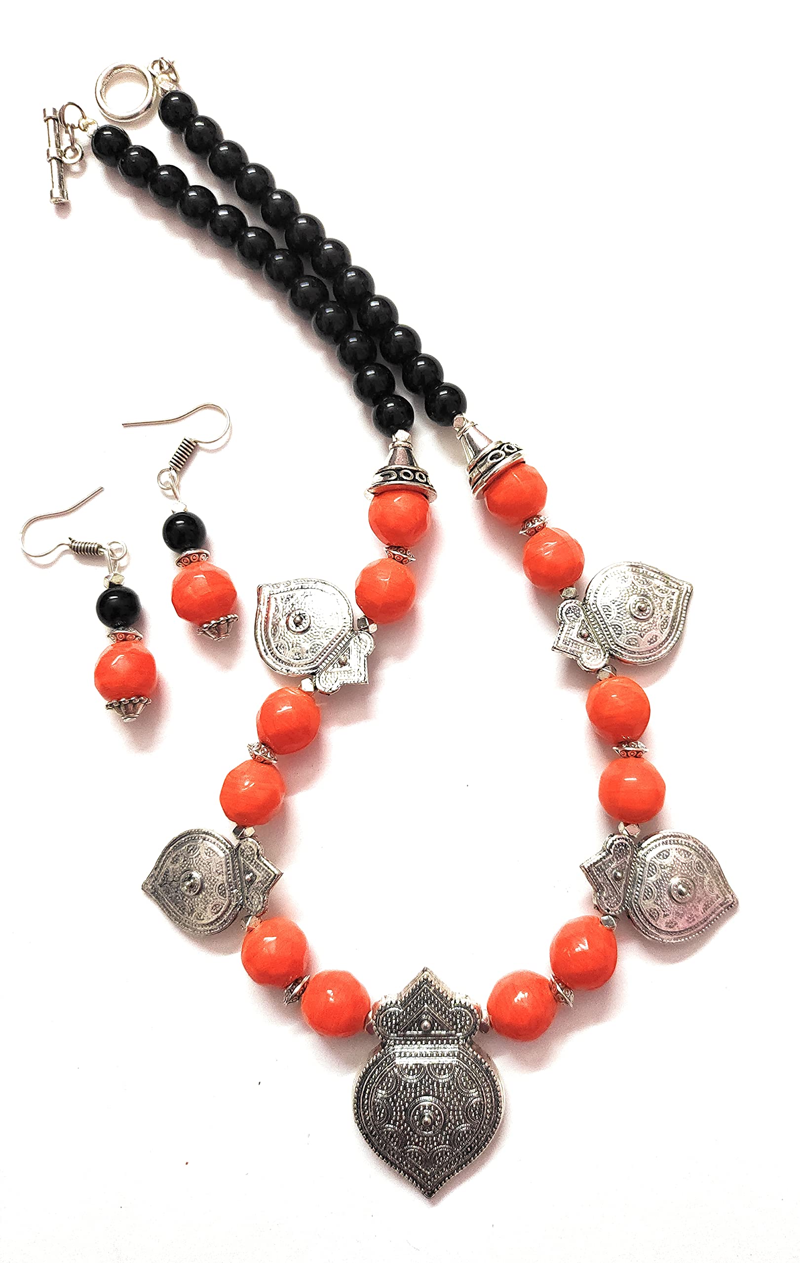 Itsy Bitsy Kolkata Handcrafted Orange/Black Beaded Oxidized Silver Neckpiece Earring Jewellery Set For Women and Girls (B096SSPQF1) Amazon Price History, Amazon Price Tracker