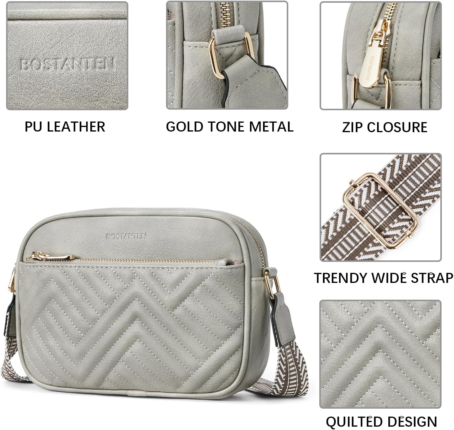BOSTANTEN Quilted Crossbody Bags for Women Vegan Leather Purses Small Shoulder Handbags with Wide Strap BOSTANTEN Quilted Crossbody Bags for Women Vegan Leather Purses Small Shoulder Handbags with Wide Strap
