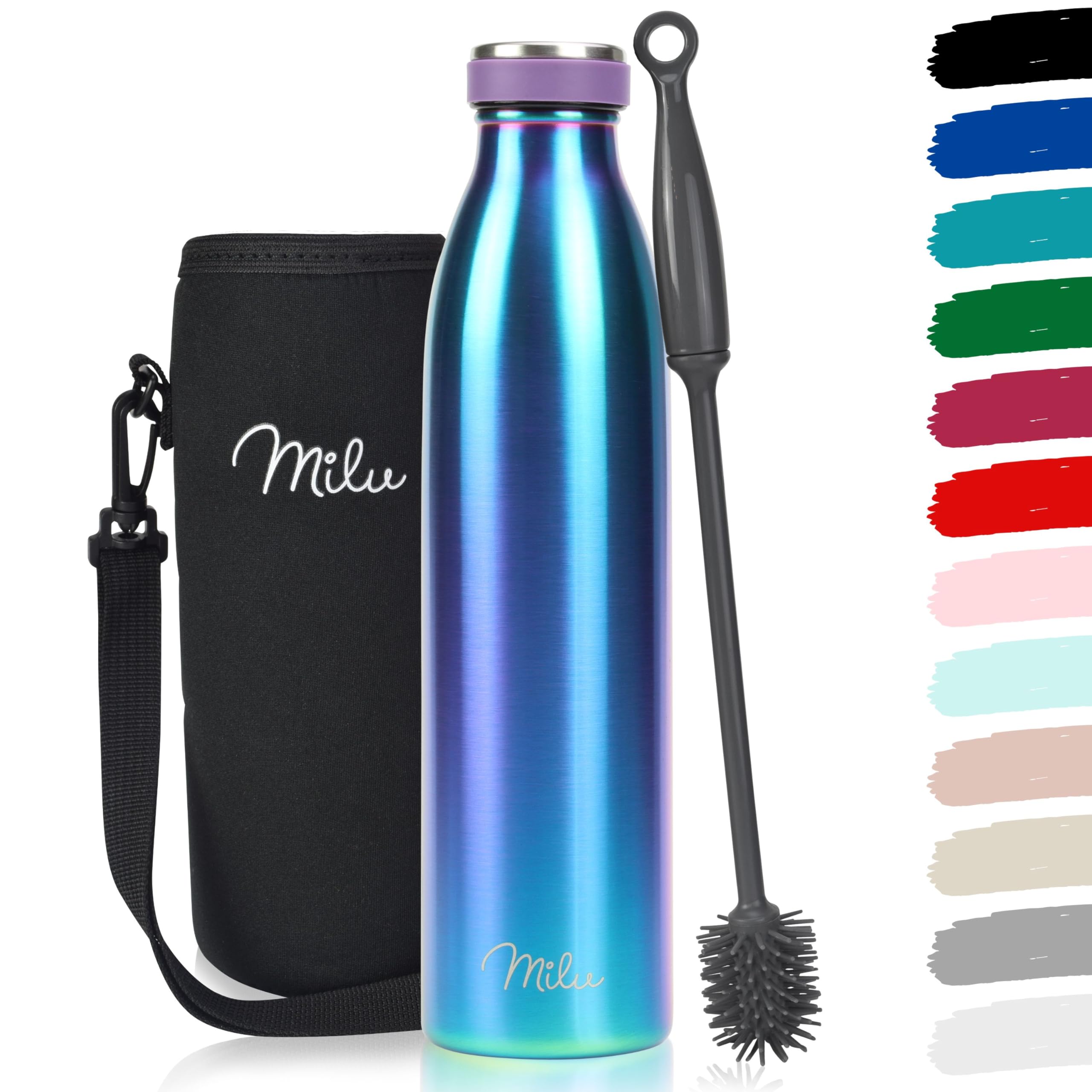 Milu Stainless Steel Drinking Bottle 750 ml - Insulated Thermo Flask for Water - Leak Proof, Insulated and Double Walled, Carbonated (Aurora, 750ml)